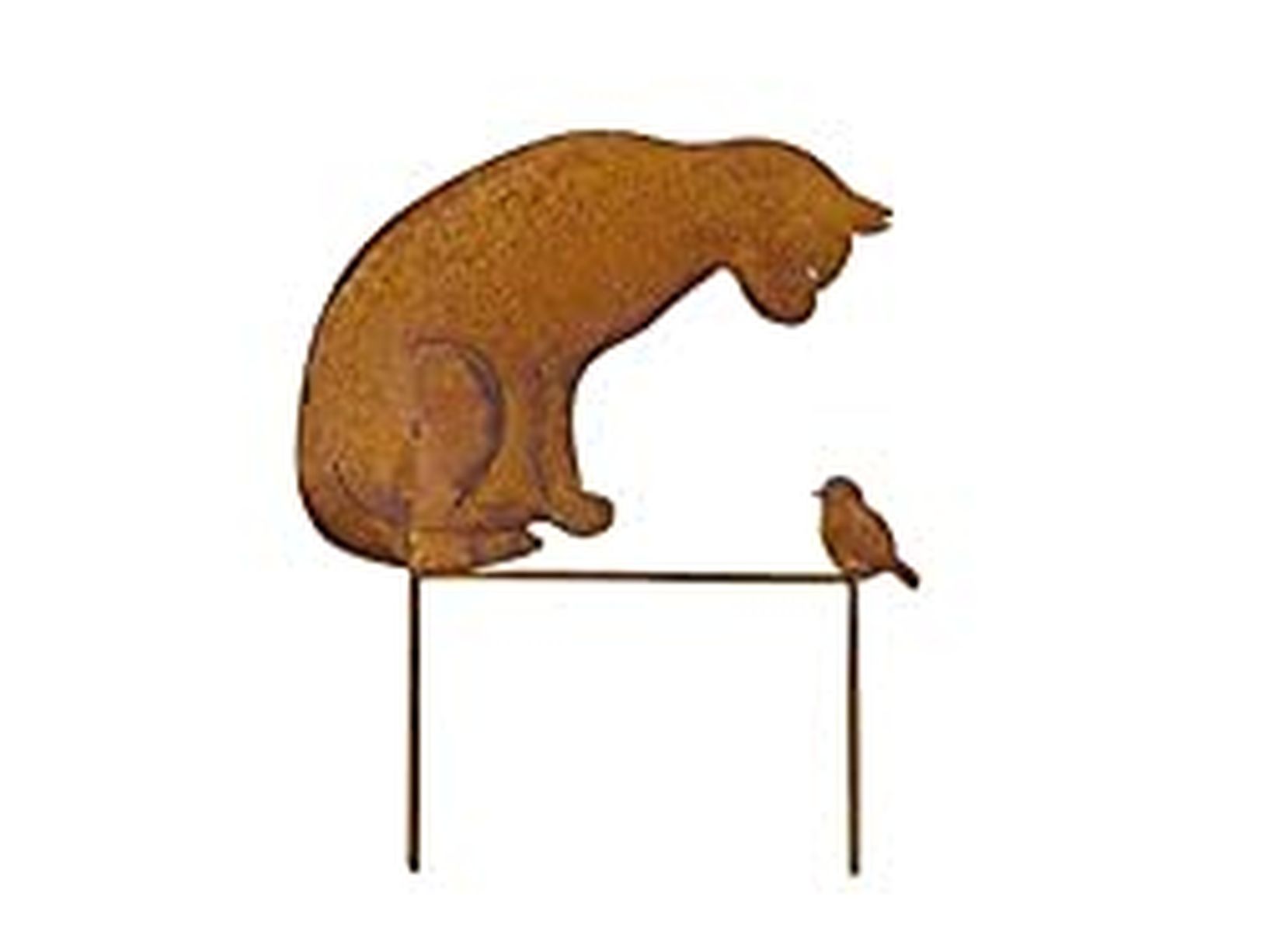 Edelrost Gartenstecker Katze und Vogel - Rost Deko Garten - Gartendeko