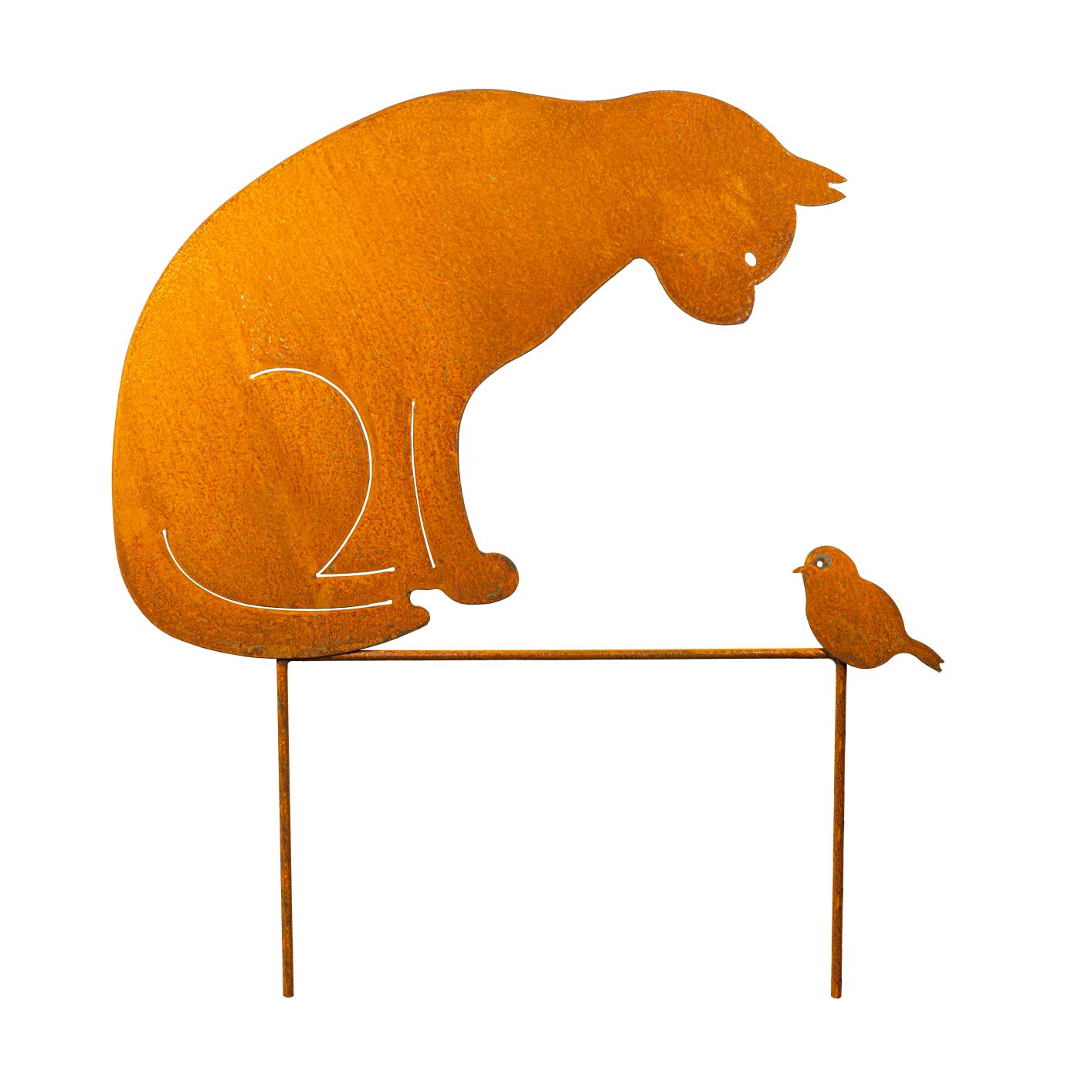 Edelrost Gartenstecker Katze und Vogel - Rost Deko Garten - Gartendeko