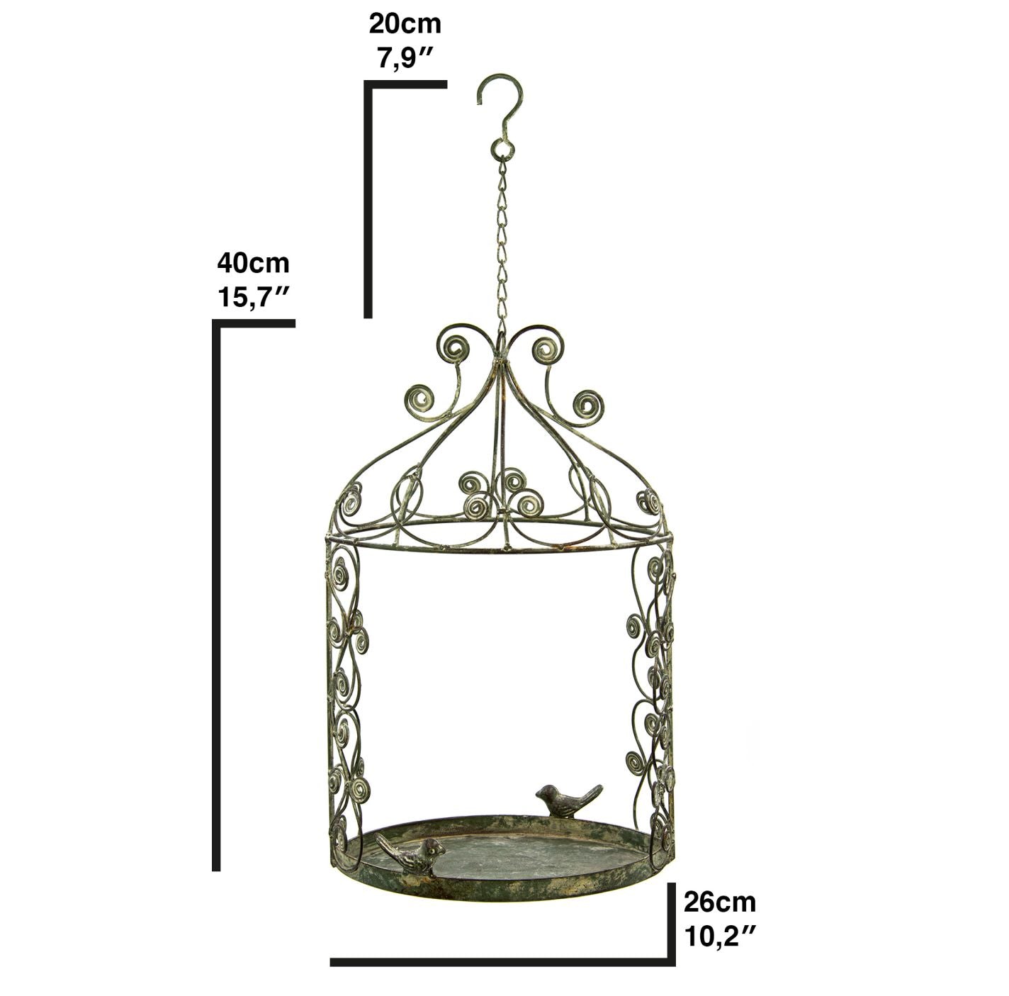 Deko-Vogelkäfig zum Aufhängen 25x15,5xH40cm + 19cm Kette grau-braun