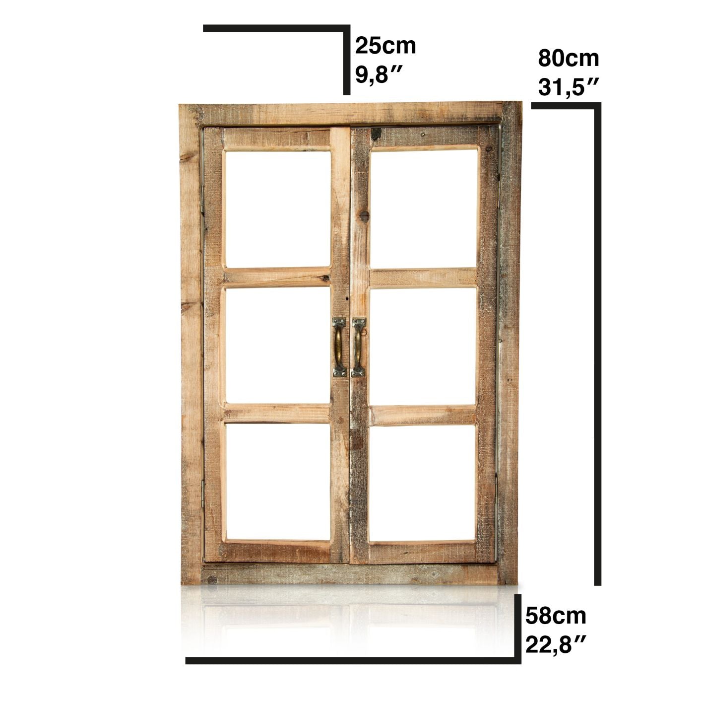 Vintage Deko-Holzfenster mit Rahmen und 2 Fensterflügeln
