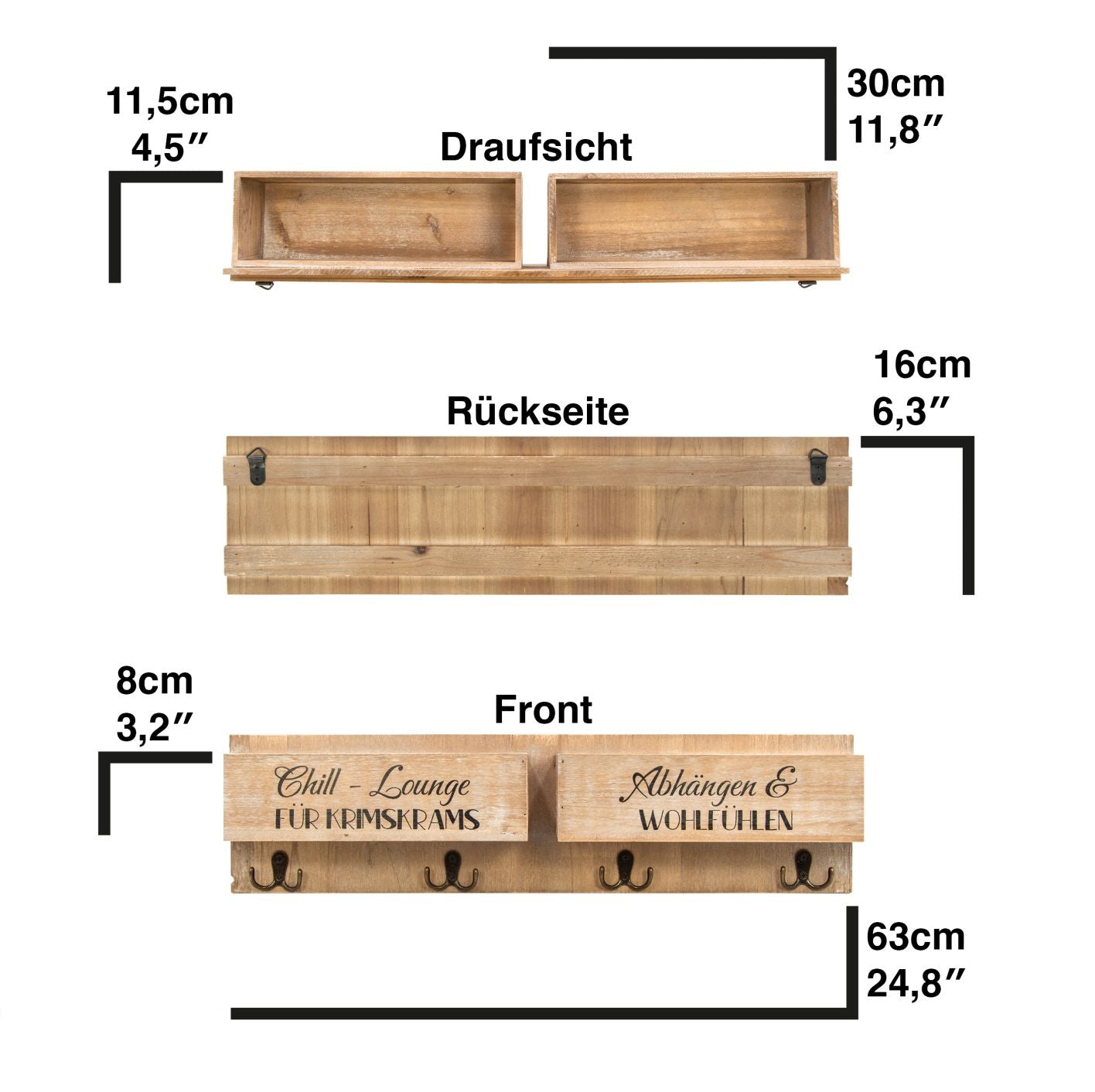 Wandgarderobe mit Ablage Holzkiste Vintage Deko Holz - Garderobe Holz Garderoben