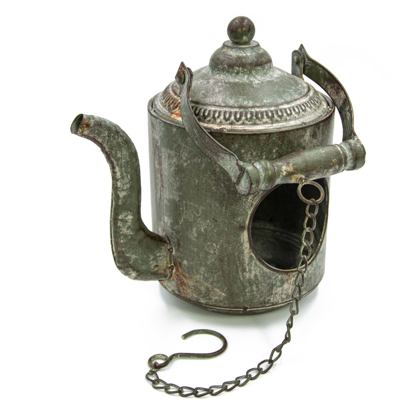 Futterstation Teekanne z. Hg., 16x16xH33cm + 33cm Kette/grau-braun