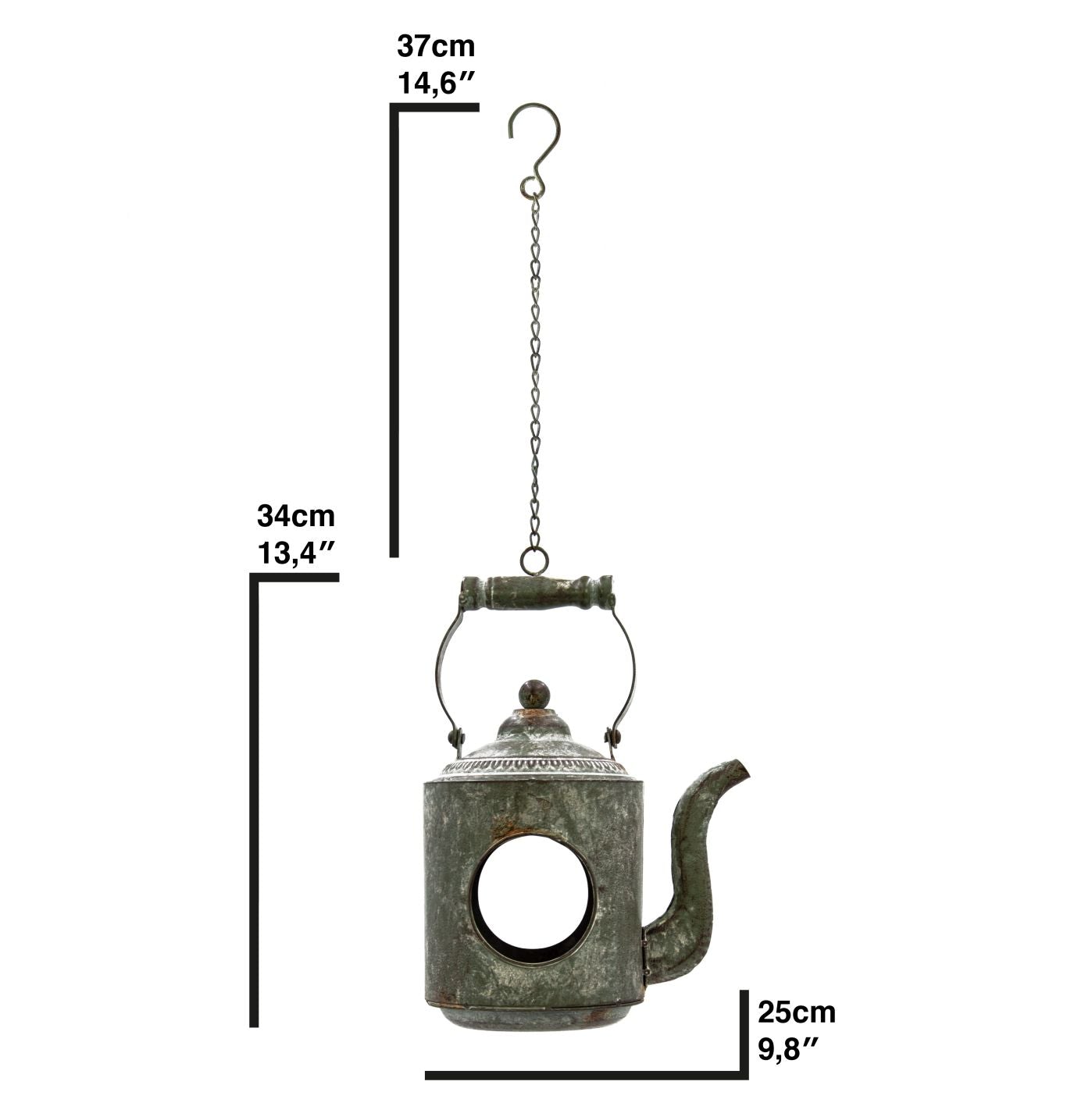 Futterstation Teekanne z. Hg., 16x16xH33cm + 33cm Kette/grau-braun