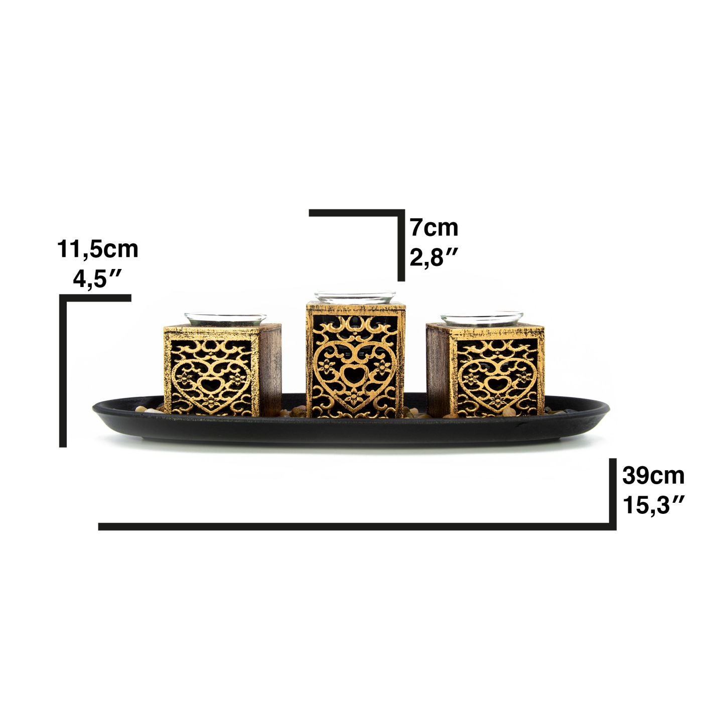 Windlichte - Teelicht Set mit Tablett und Dekosteinen - Windlichter für Drinnen