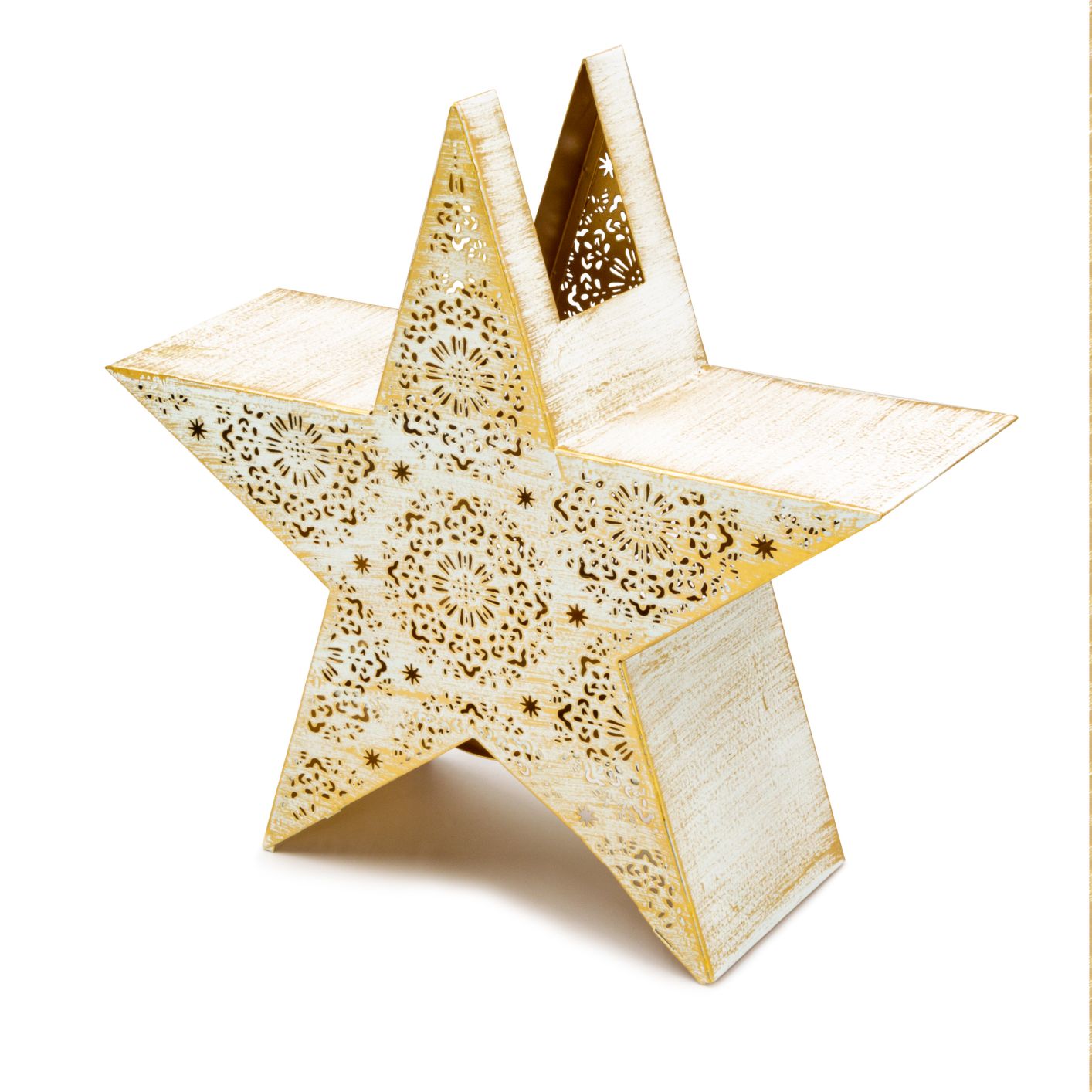 Filigranes Windlicht Stern Shabby Chique Weihnachtsdeko weiß gold