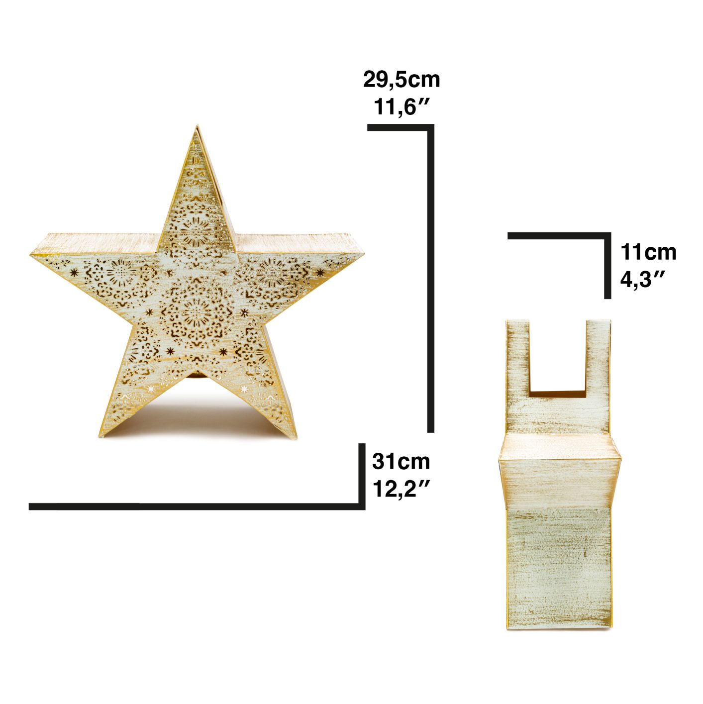 Filigranes Windlicht Stern Shabby Chique Weihnachtsdeko weiß gold