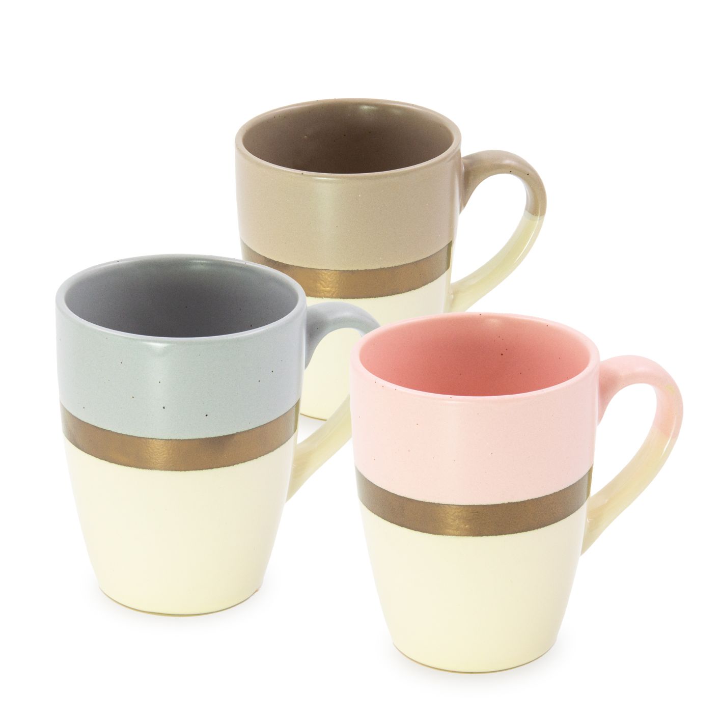 Tassen Set aus Porzellan mit Golddekor - 3er Set bunte Tasse Keramik 300ml