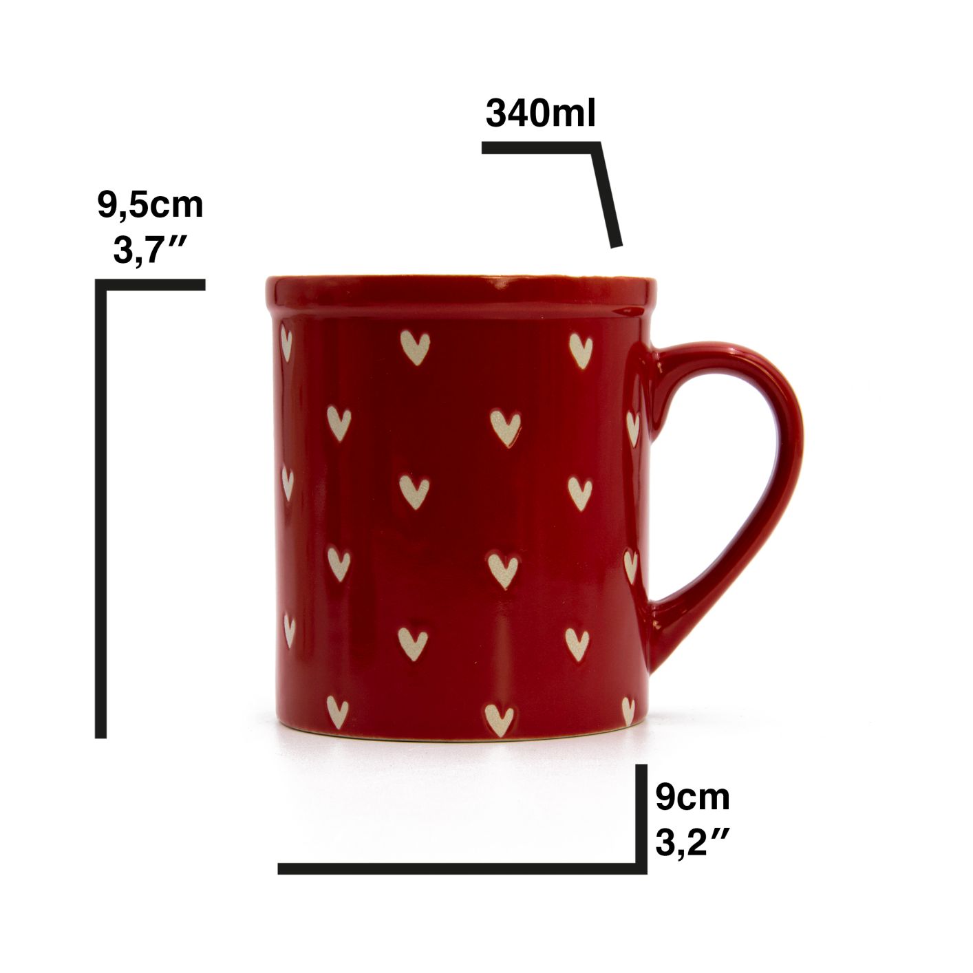 Tassen Set aus Porzellan mit Herzdekor - 2er Set bunte Tasse mit Herzen - 340ml