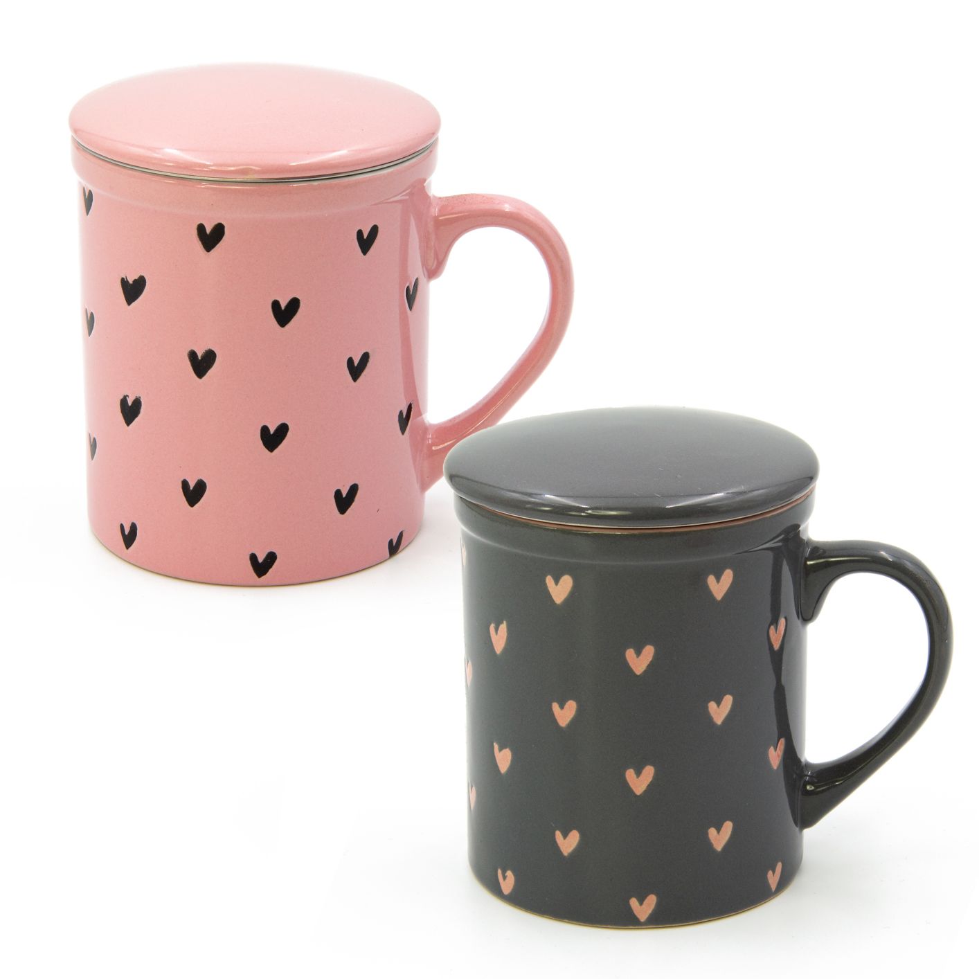 Tassen Set aus Porzellan mit Herzdekor - 2er Set bunte Tasse mit Herzen - 340ml