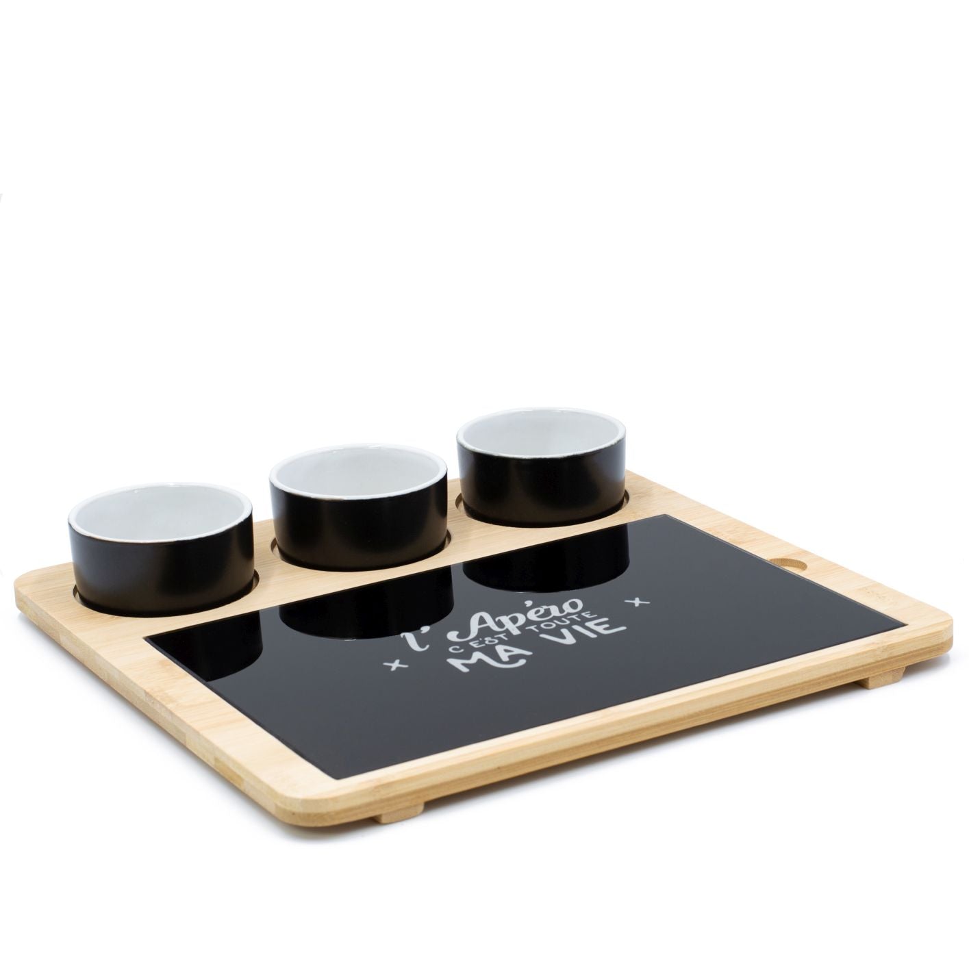 Servierplatte Holz groß rechteckig mit Dip Schälchen