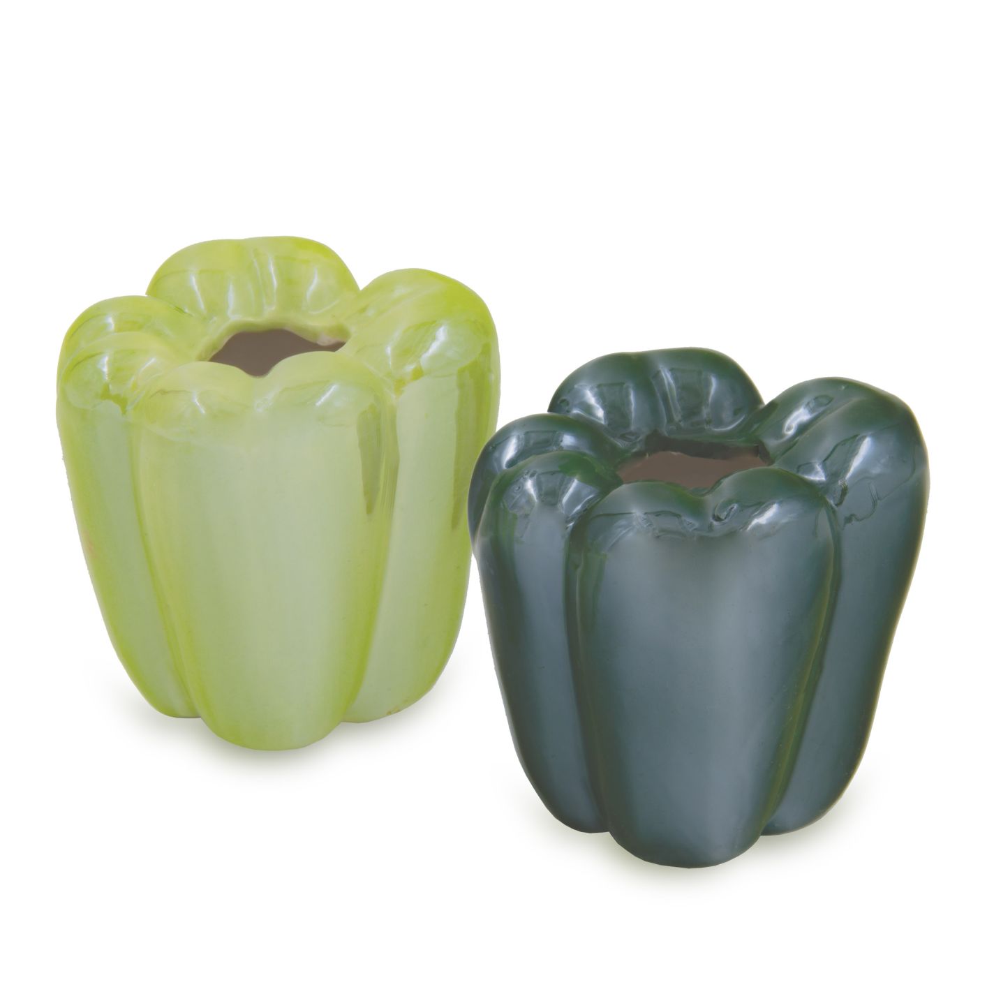 2 Stück Keramik Vasen "Paprika", hellgrün und dunkelgrün