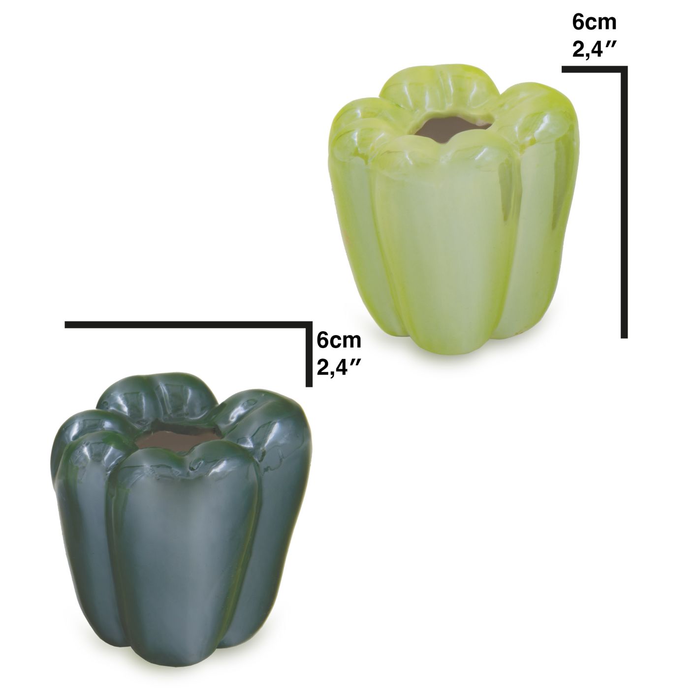 2 Stück Keramik Vasen "Paprika", hellgrün und dunkelgrün