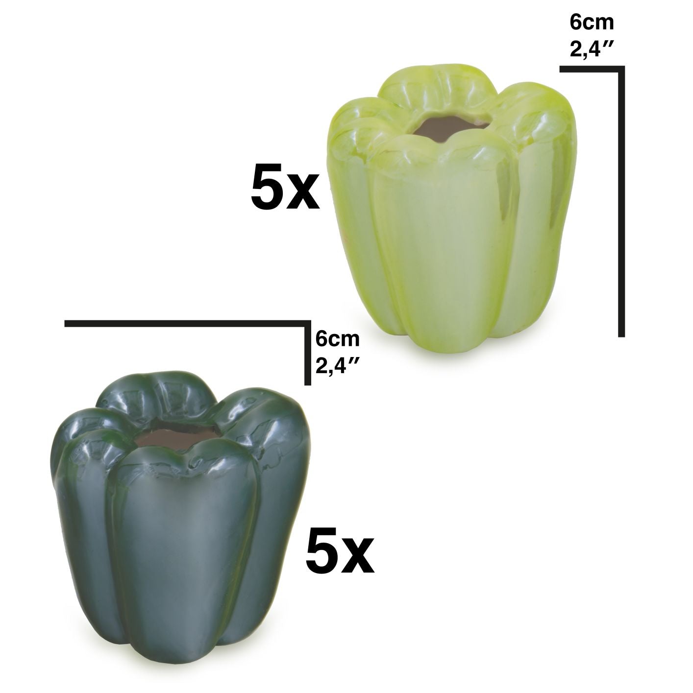 10 Stück Keramik Vasen "Paprika", hellgrün und dunkelgrün