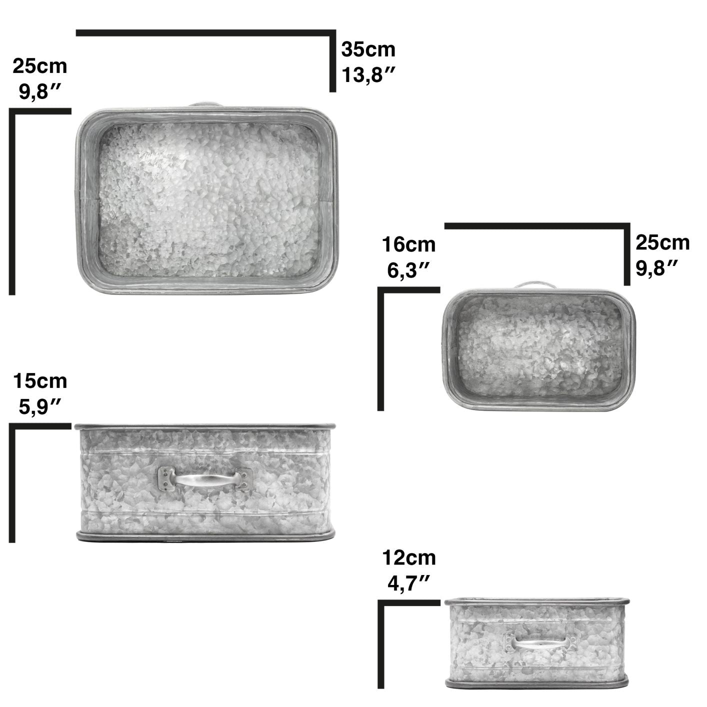 2er Set Metallbox Kiste mit Henkel, zur Aufbewahrung, Regal, Deko oder als Blume