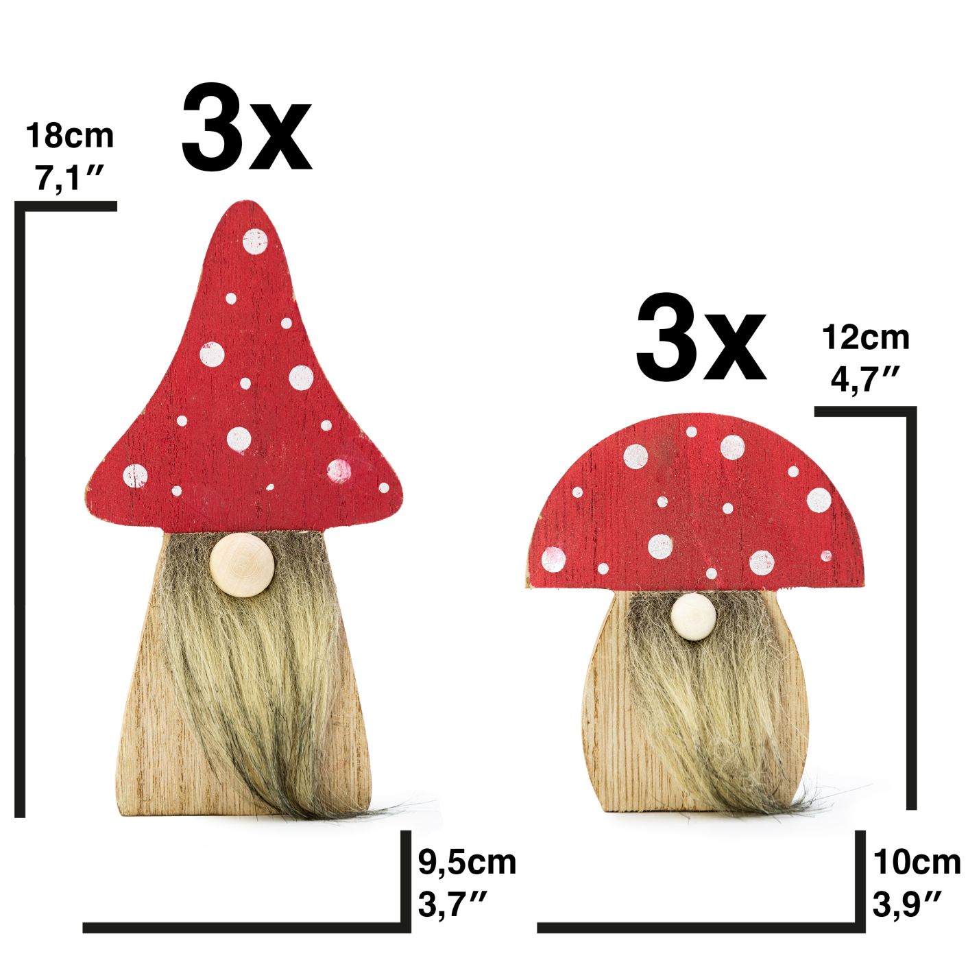 3er Set Pilzmännchen 2 Mod. 10x2xH12cm / 10x2xH18cm