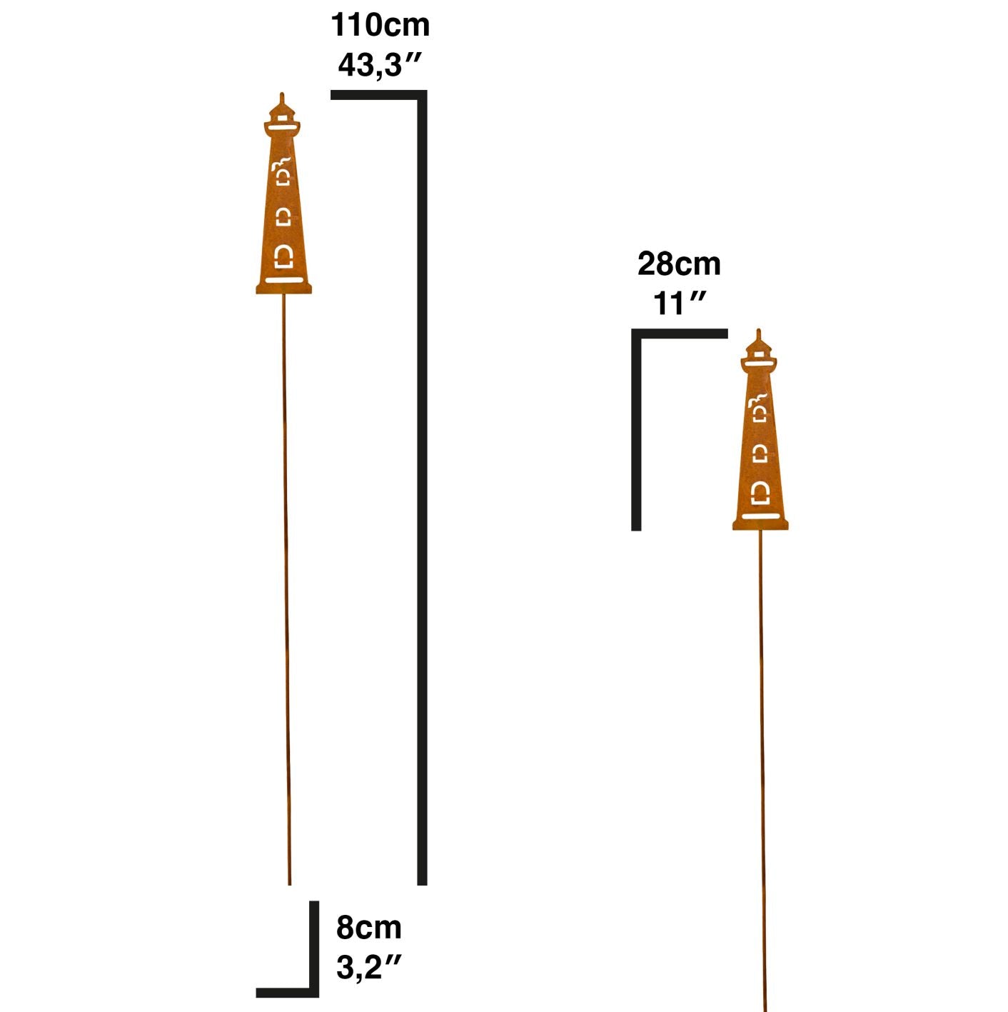Gartenstecker "Leuchtturm" in Rostoptik