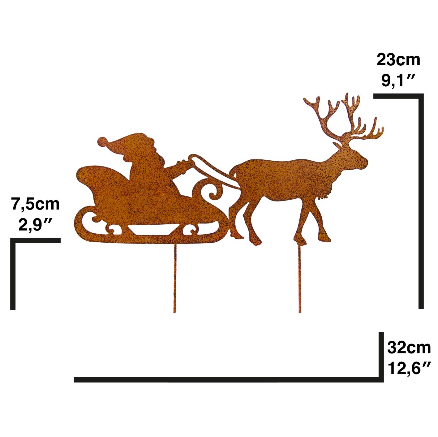Gartendeko: Weihnachtsmann m. Rentierschlitten