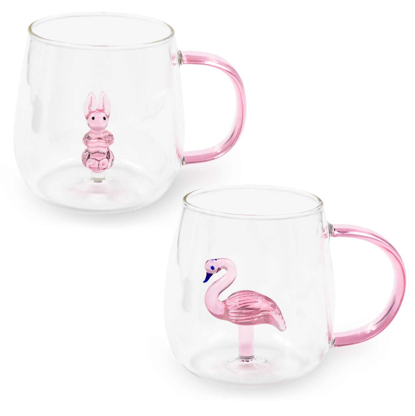 2er Set Glastassen: Hase und Flamingo