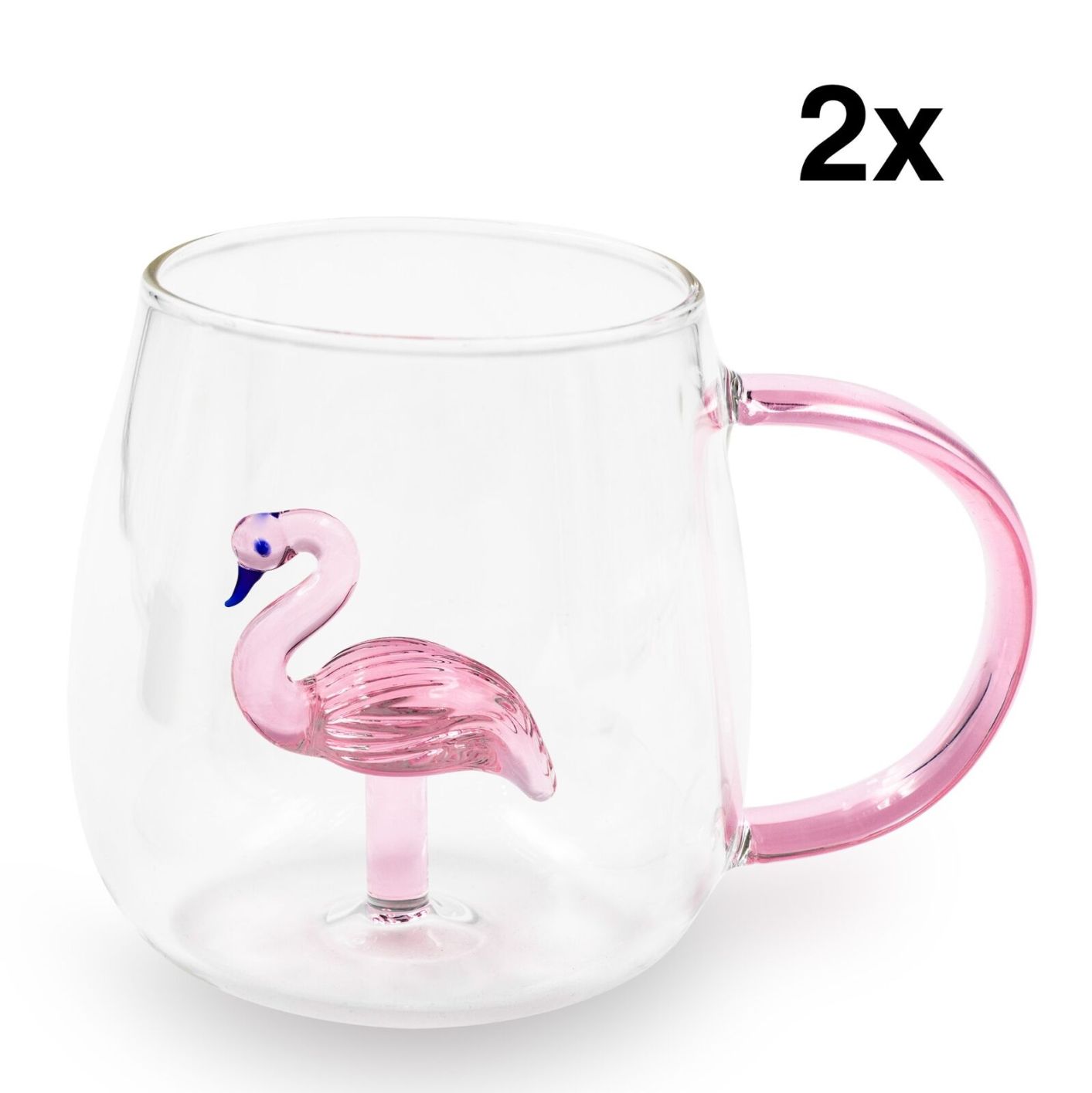 2er Set Glastasse, Flamingo