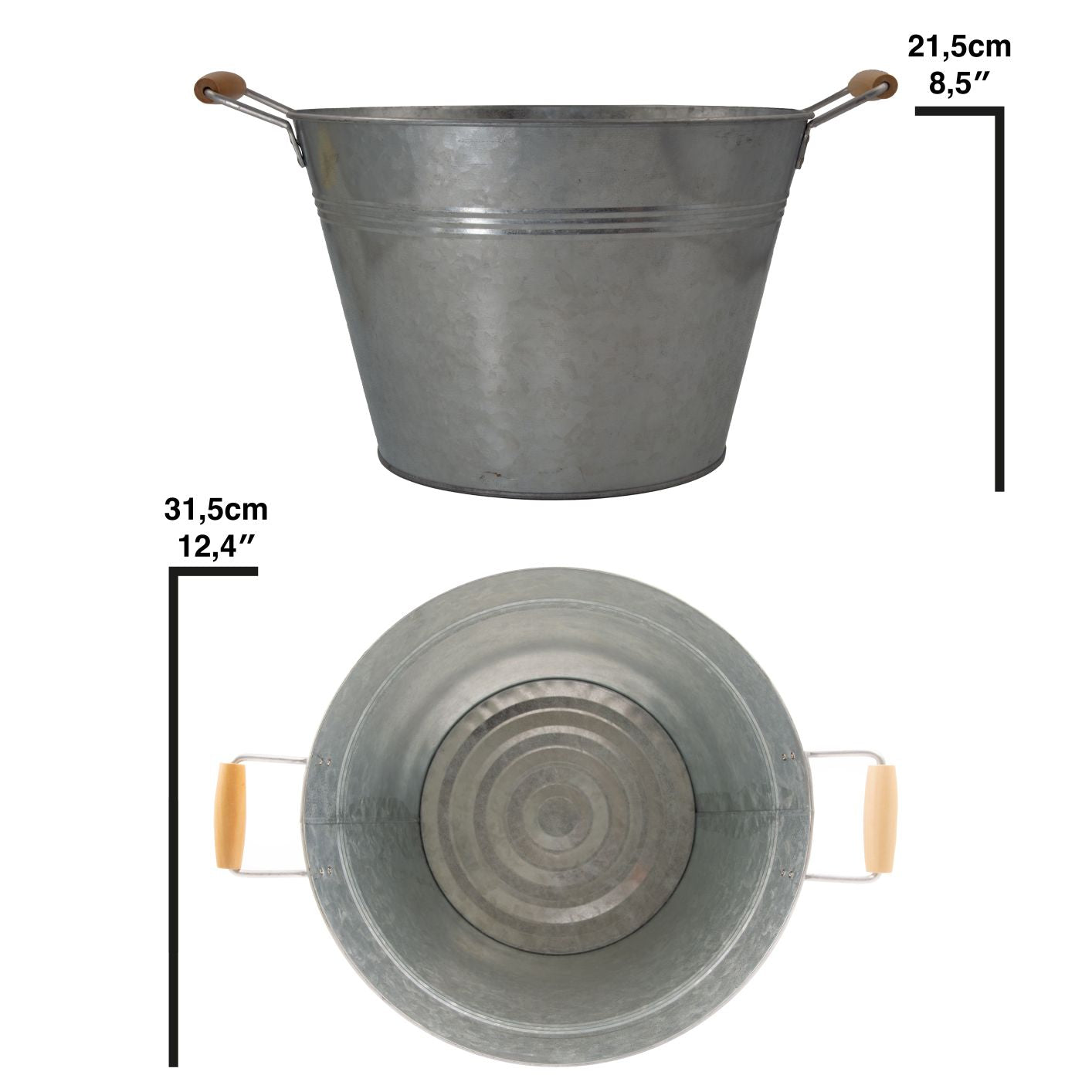 Zink Schale mit Griffen, D31,5xH24,5cm + 7cm Griff