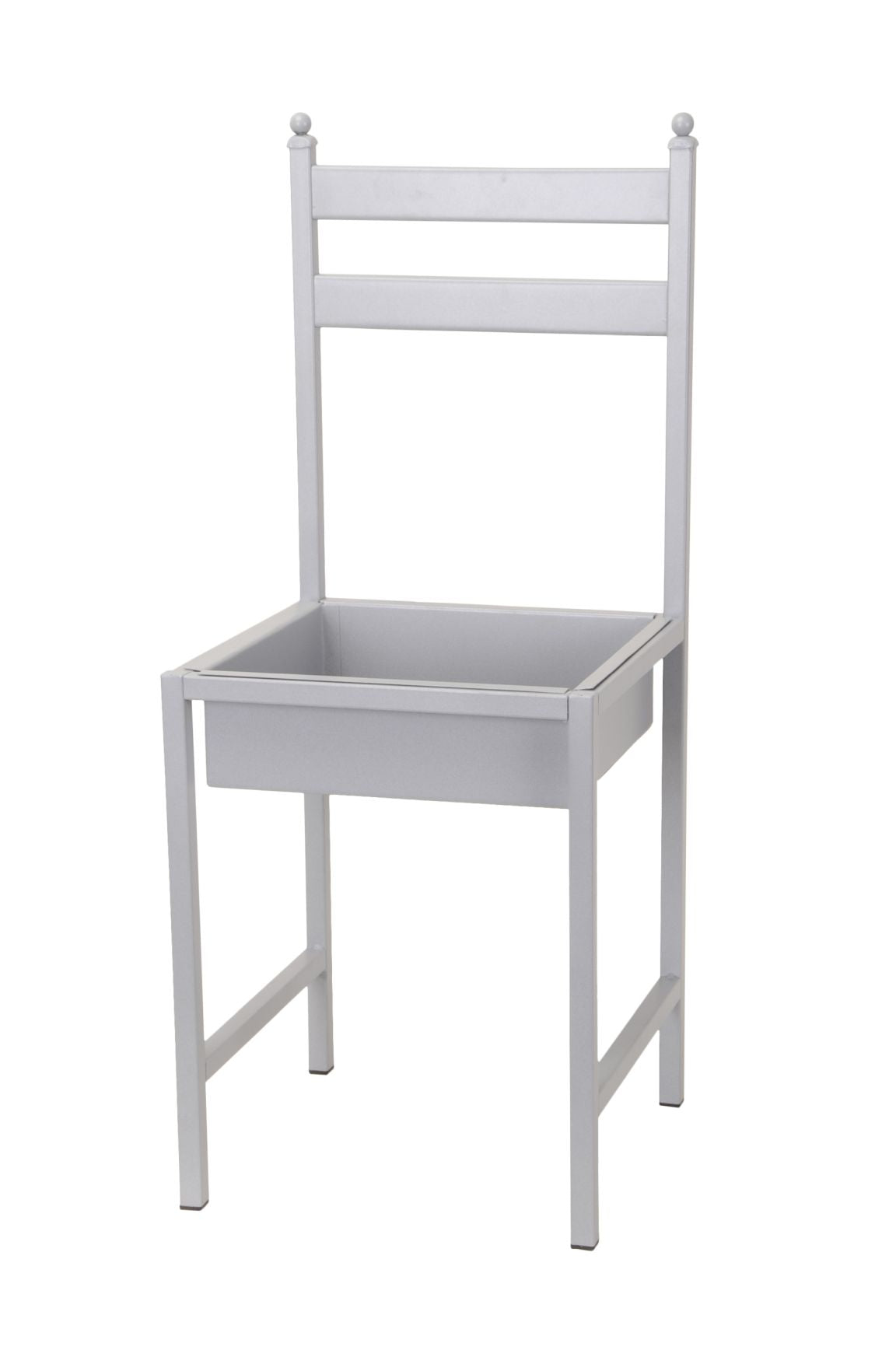 Grauer Metall Stuhl zum Bepflanzen