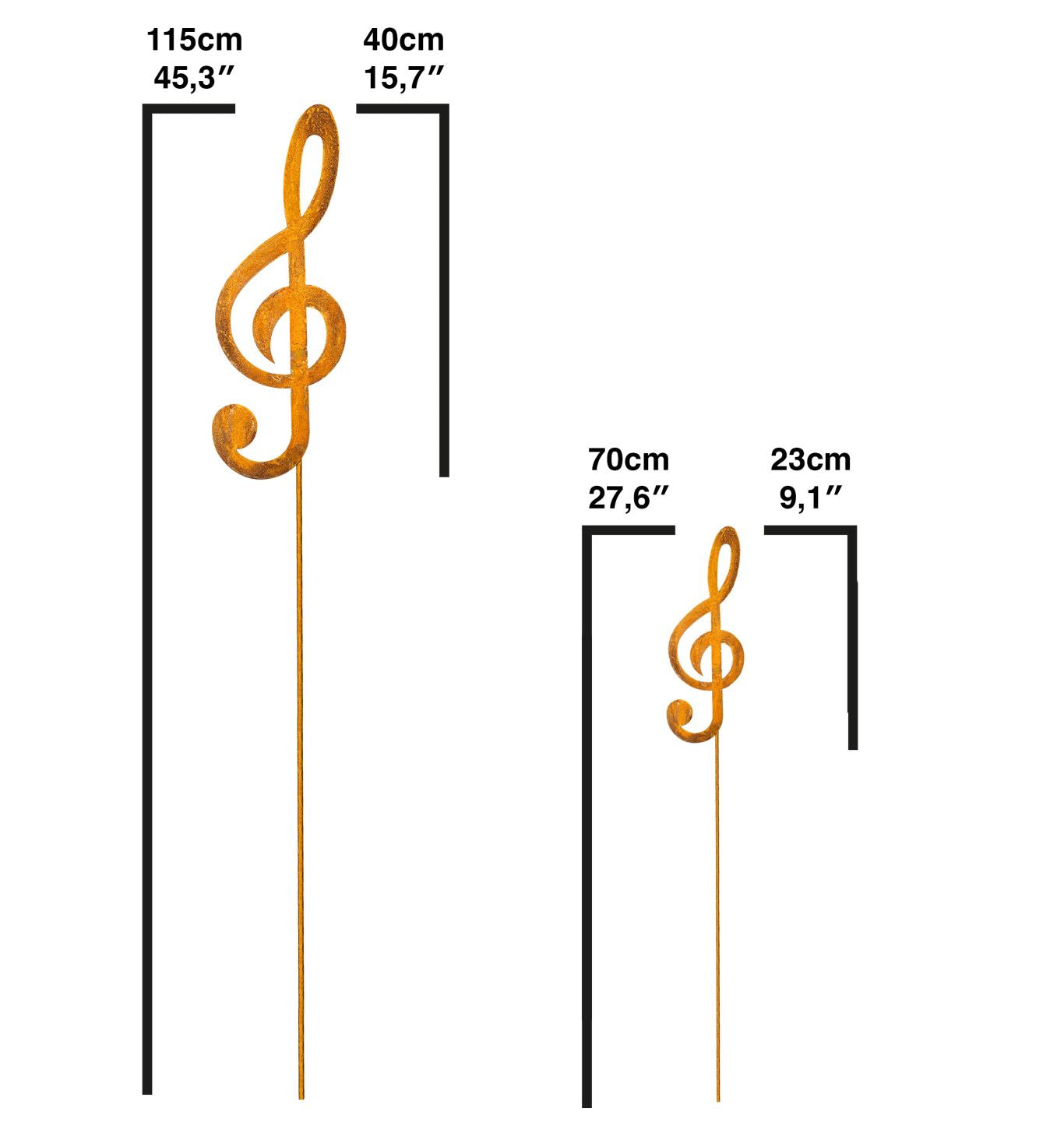 Blümelhuber 2 Notenschlüssel Gartenstecker groß und klein - Rost Deko Figuren für den Garten, den Balkon oder als Deko vor die Haustür - 2er Set