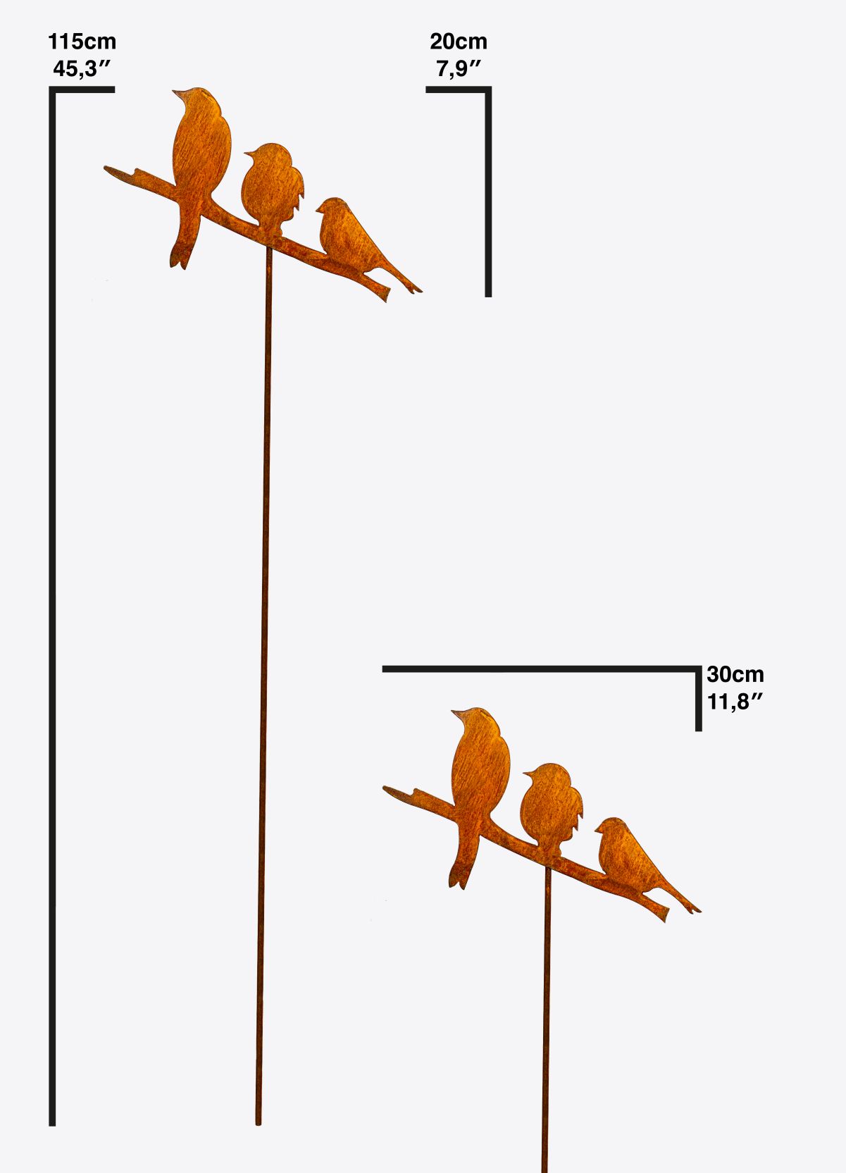 3 Vögel auf Ast - Edelrost Gartenstecker 115 cm Rost Gartendeko Terrassendeko