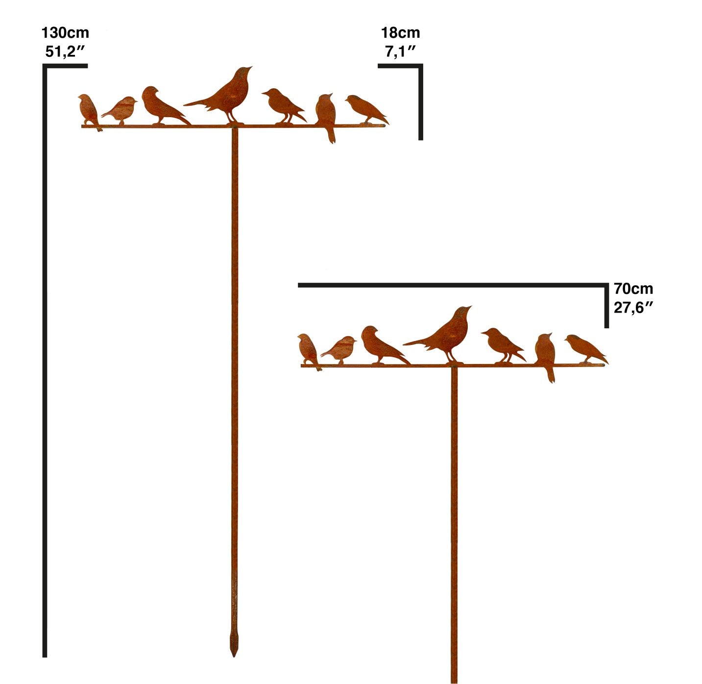 Gartenstecker Metall Vögel im Edelrost Design - Vogel rostige Gartendekoration