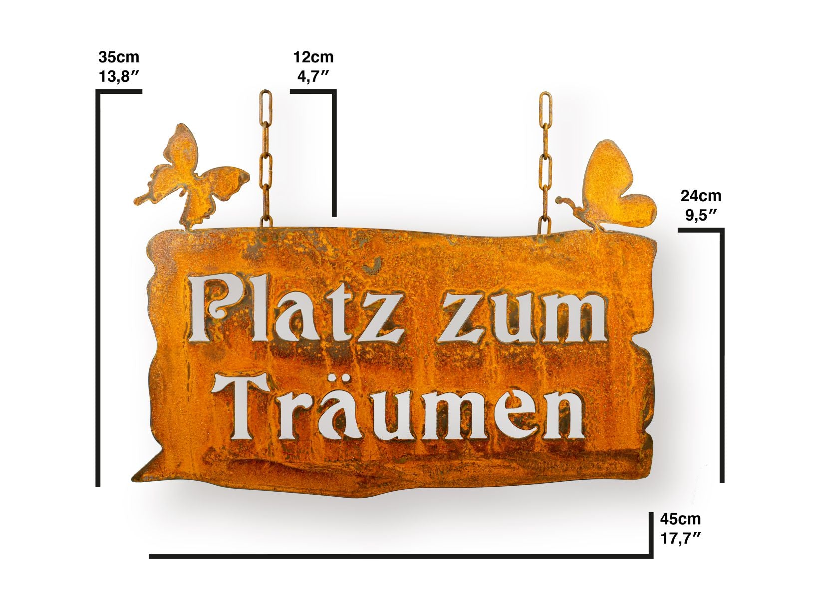 Edelrost Schild "Platz zum Träumen" zum Aufhängen - wetterfeste Gartendeko