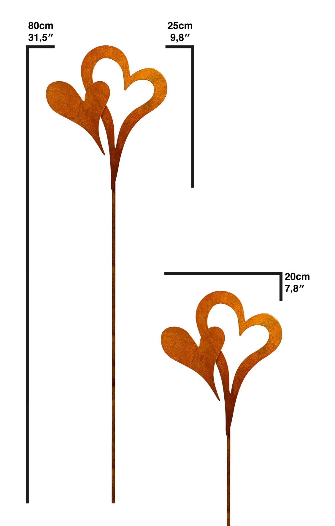 Gartenstecker Doppel Herz Edelrost Metall Blumenstecker Herz
