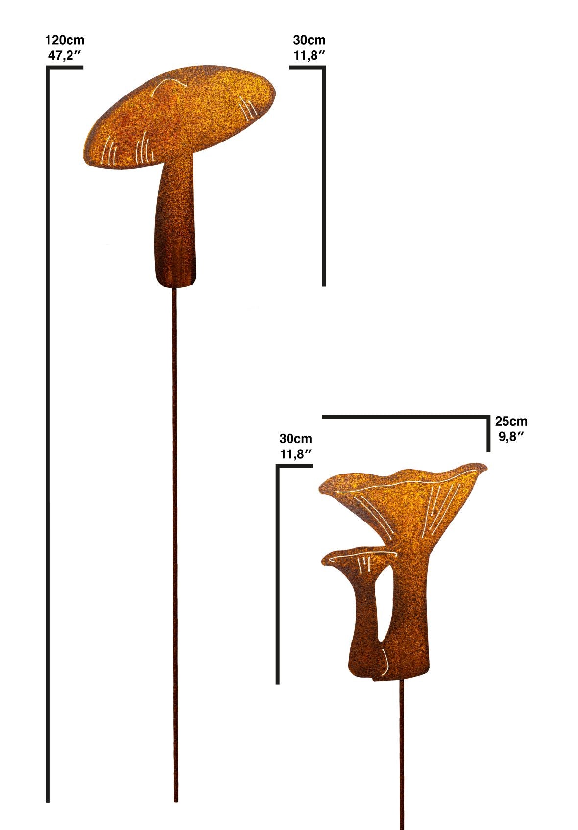 Pilze Edelrost Gartendeko Figuren 2 Pilz Gartenstecker aus Metall für draußen