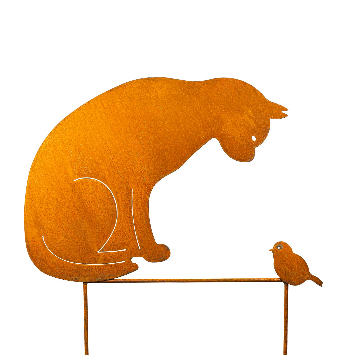 Edelrost Gartenstecker Katze und Vogel - Rost Deko Garten - Gartendeko