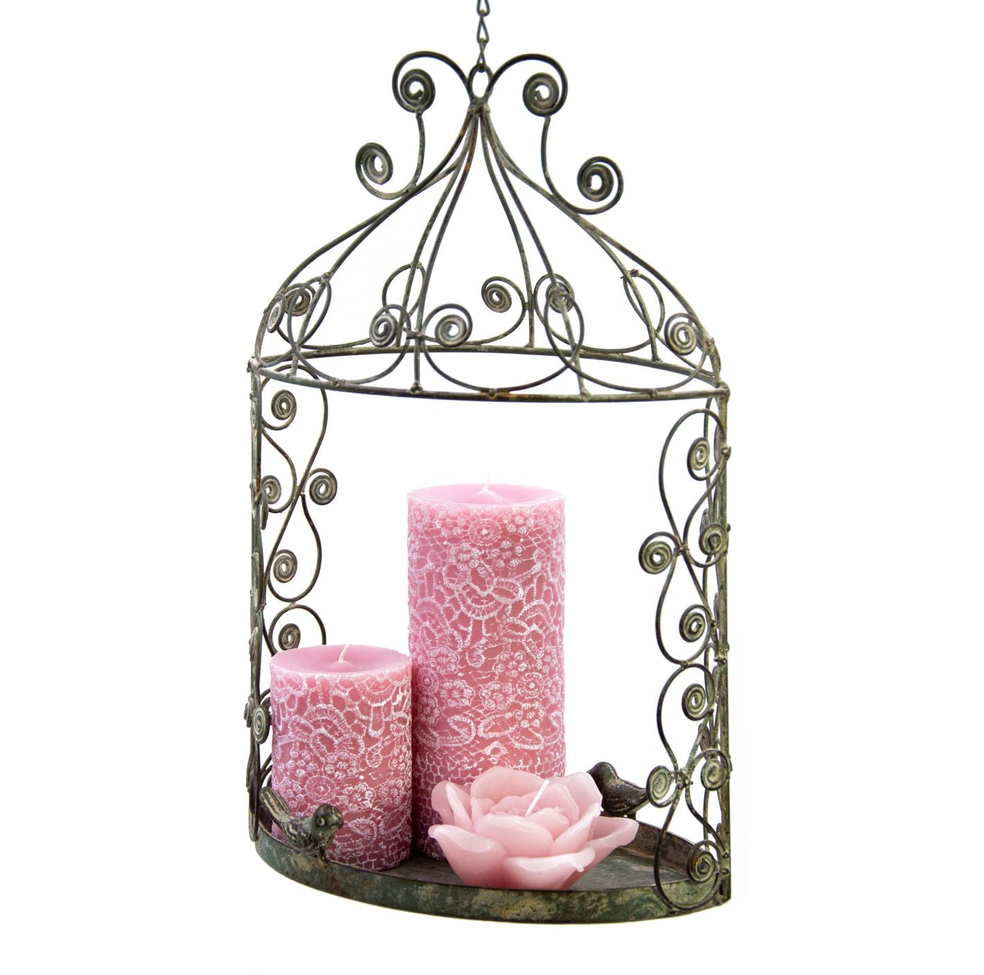 Deko-Vogelkäfig zum Aufhängen 25x15,5xH40cm + 19cm Kette grau-braun