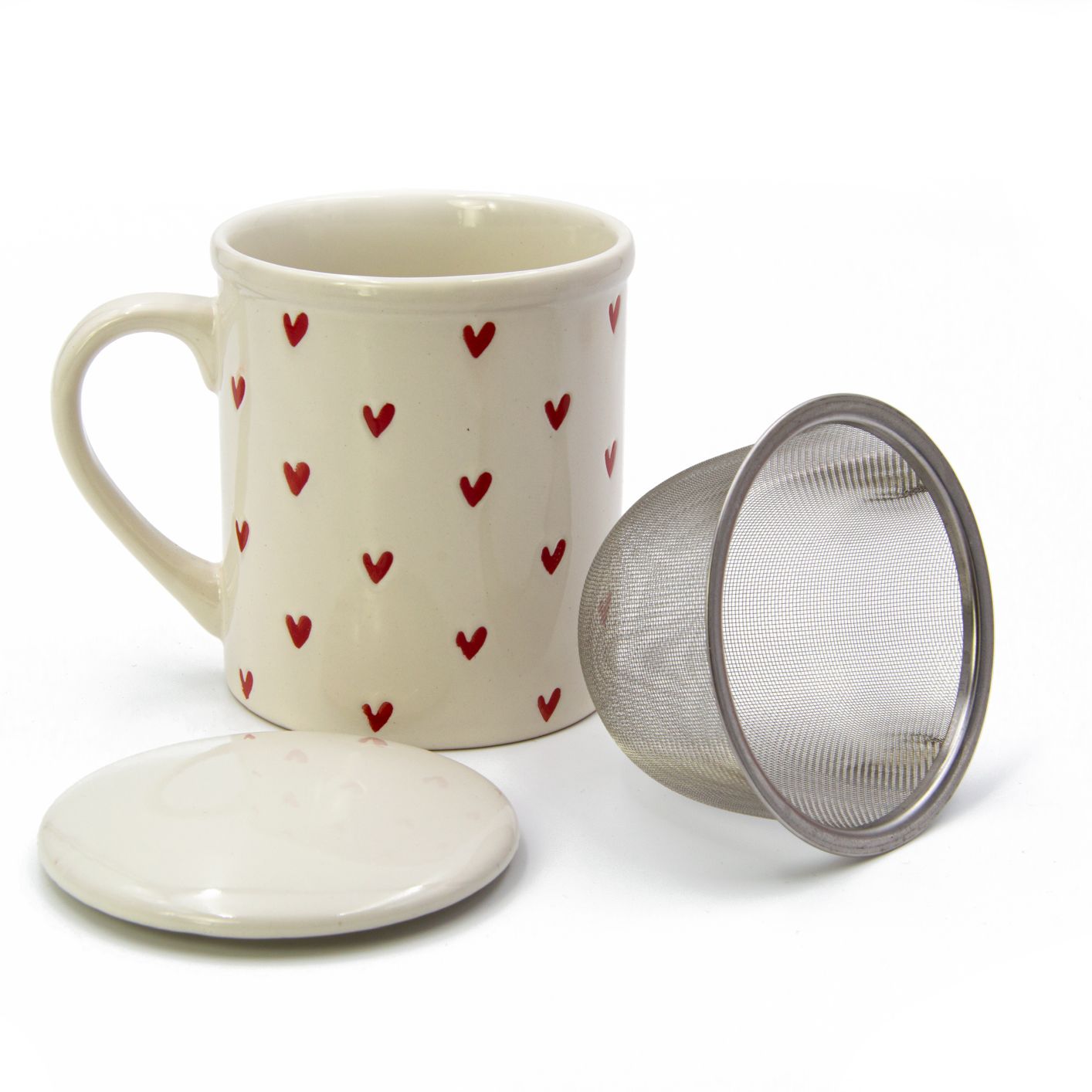 Tassen Set aus Porzellan mit Herzdekor - 2er Set bunte Tasse mit Herzen - 340ml