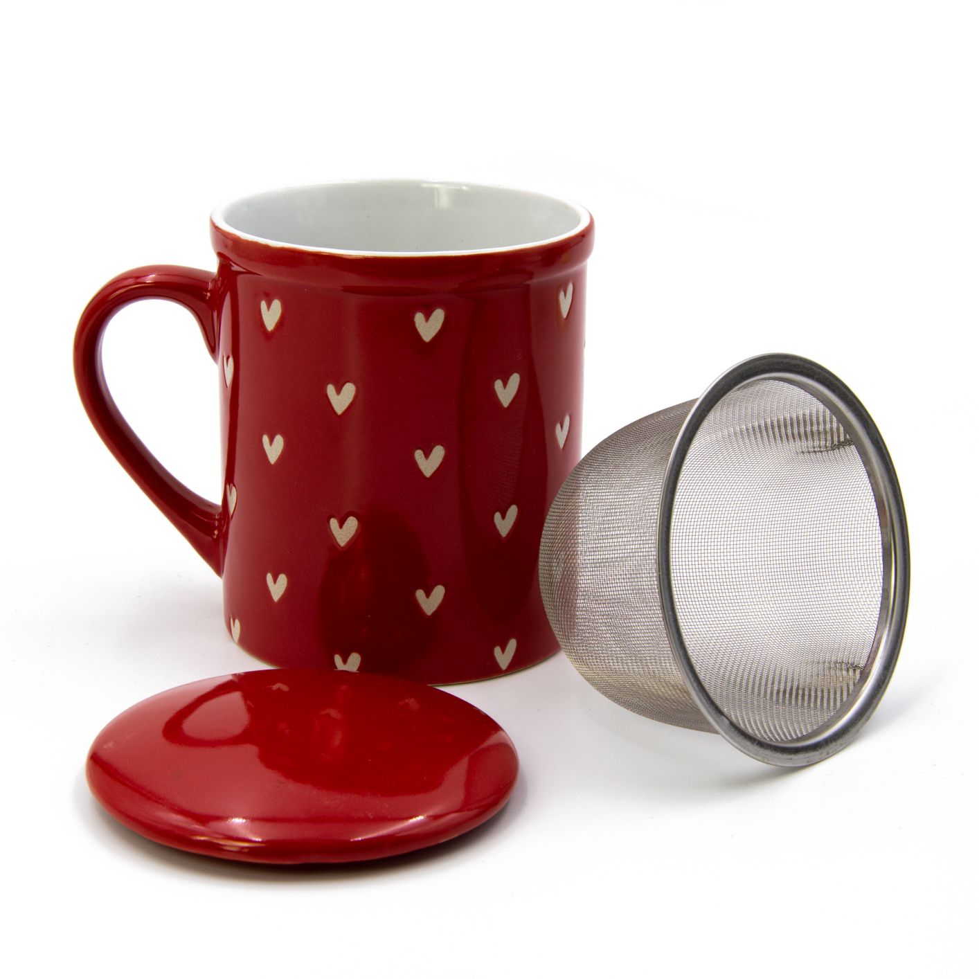 Tassen Set aus Porzellan mit Herzdekor - 2er Set bunte Tasse mit Herzen - 340ml