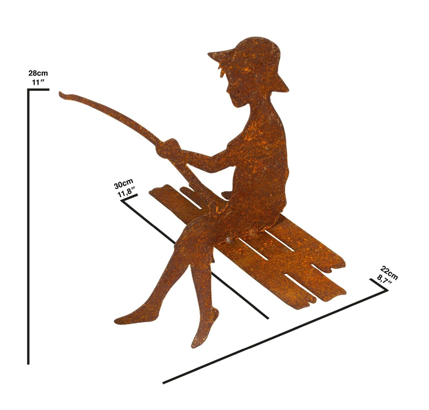 Gartendeko "Junge mit Angel" Edelrost