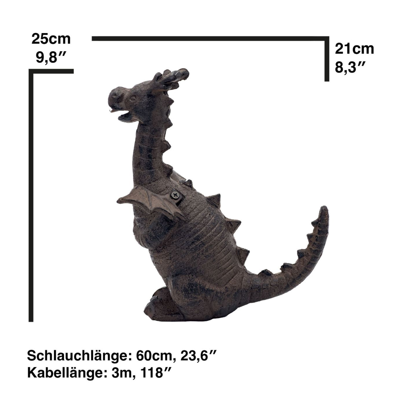 Wasserspeier Drache mit Pumpe für den Teich, Gusseisen, schwere Ausführung
