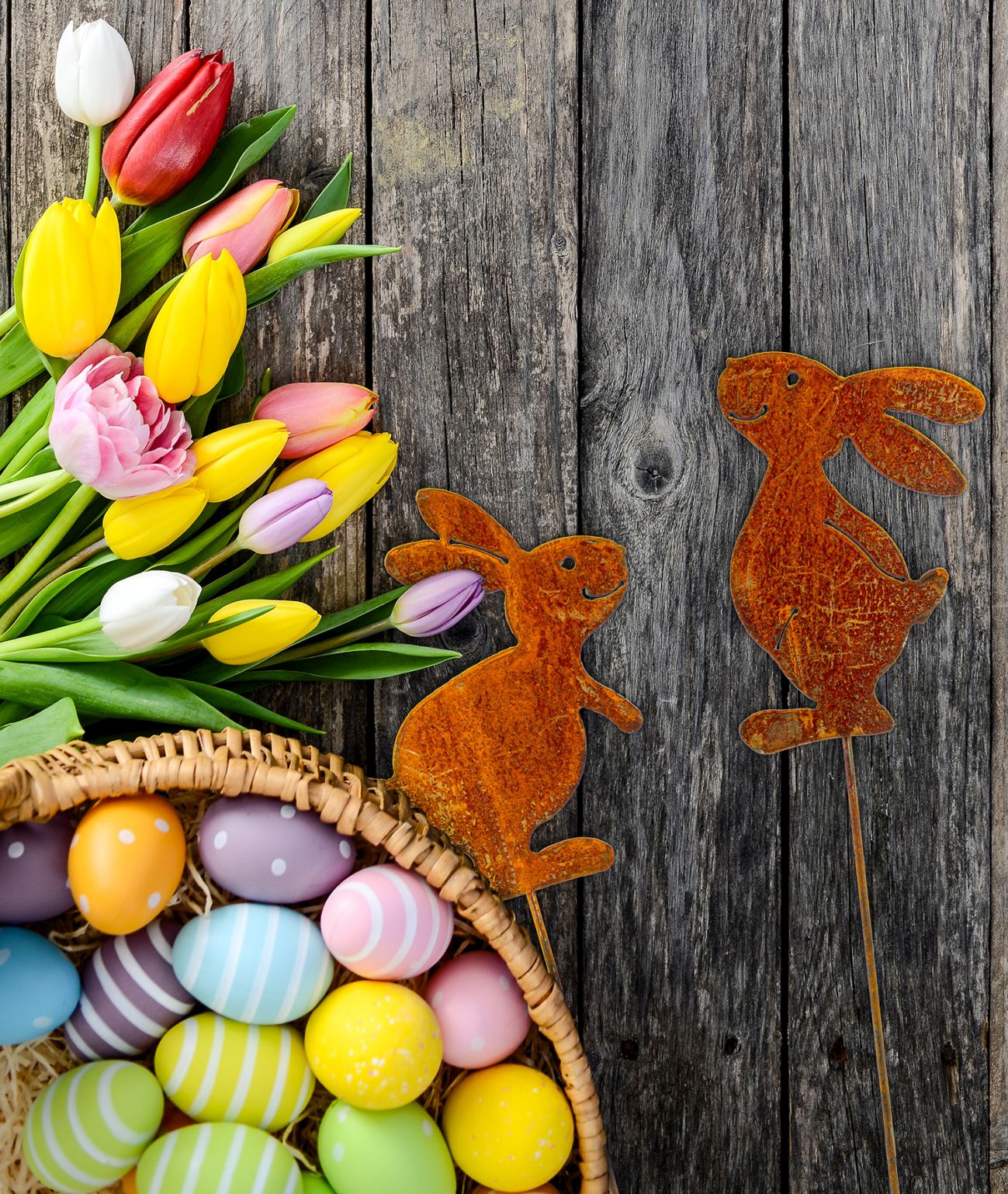 Edelrost Gartendeko Hasen Deko Frühling Deko für Garten oder Haustür Osterdeko