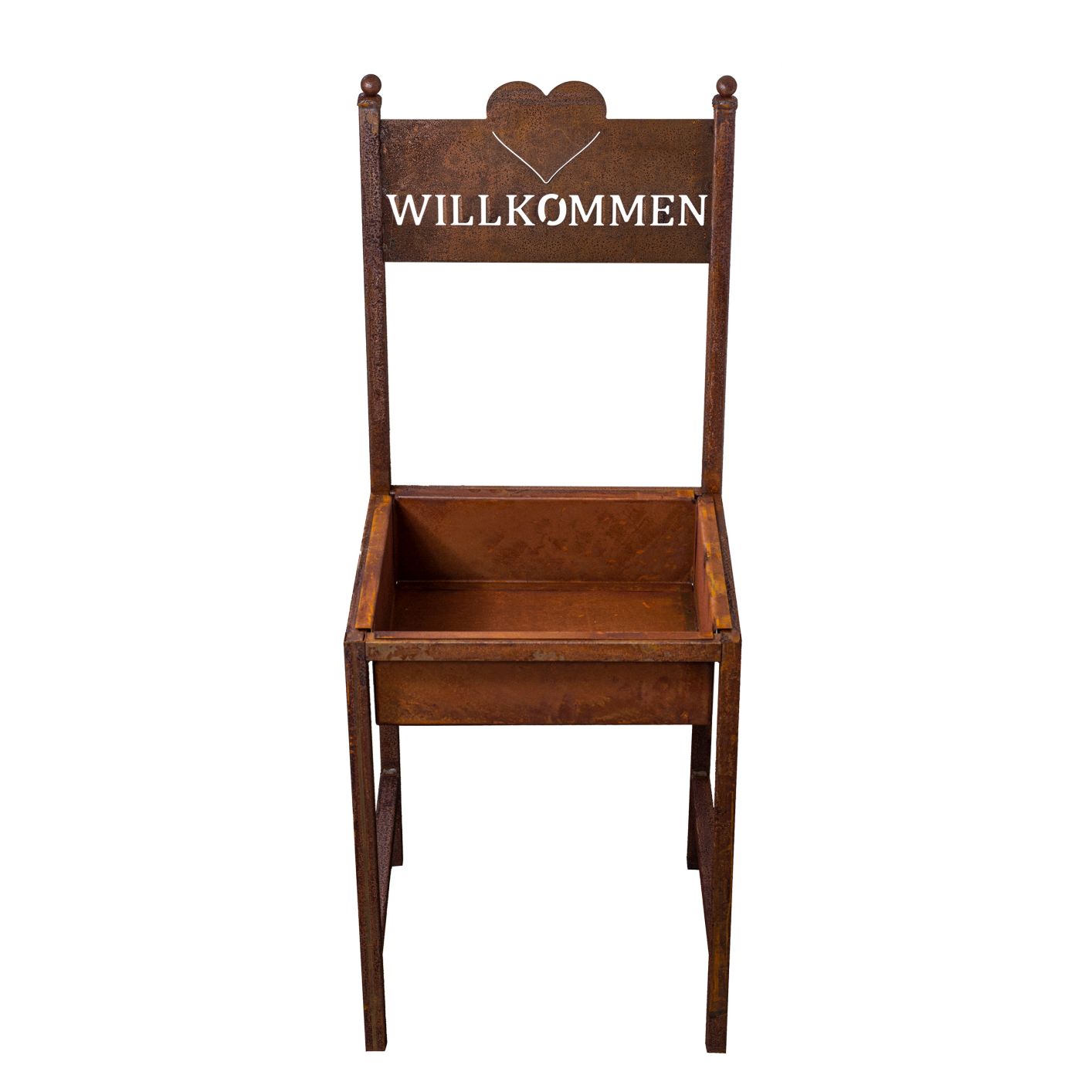 Rost Deko für Garten Metallstuhl Willkommen Gartendeko Rostoptik Pflanzschale