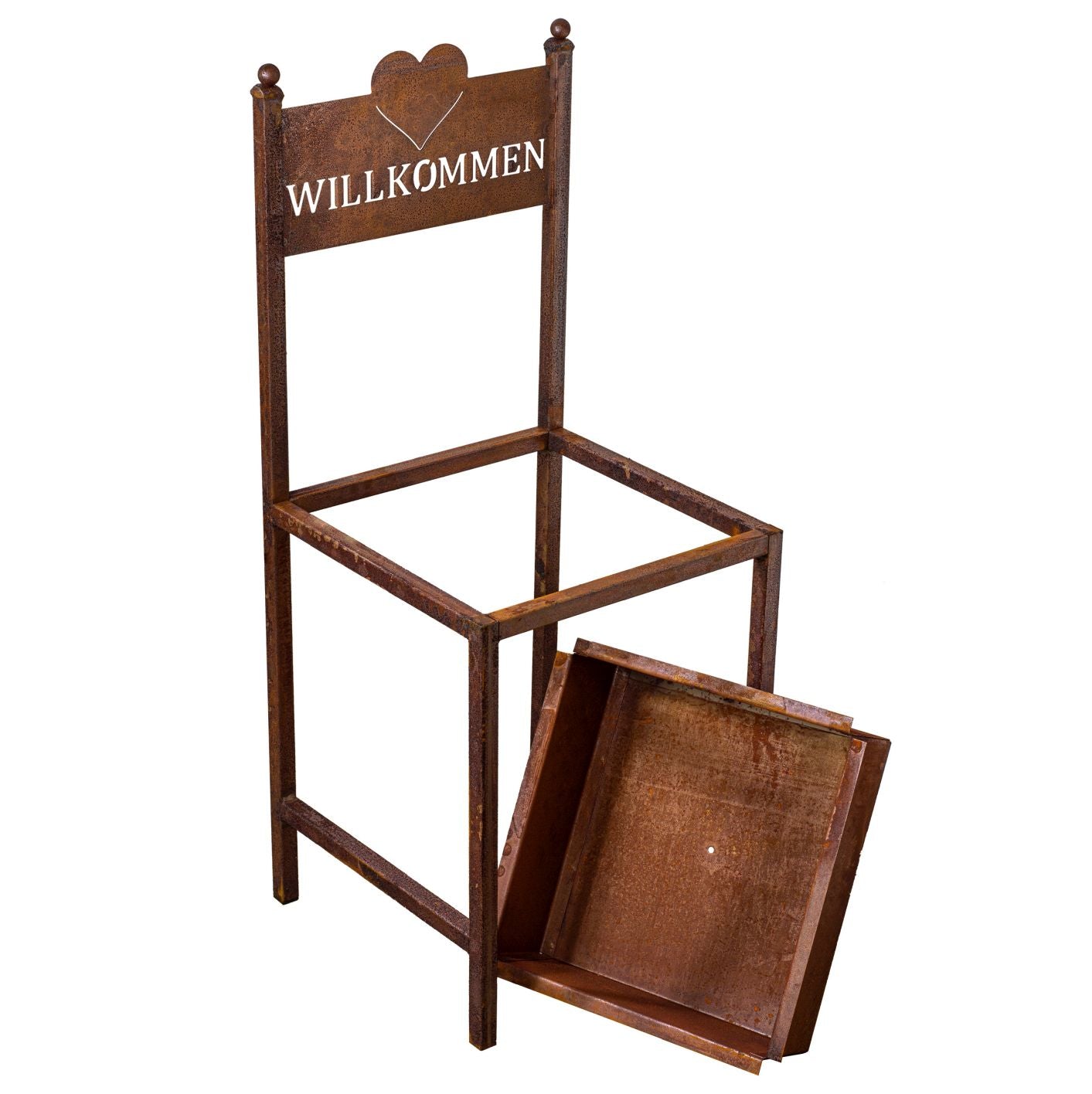 Rost Deko für Garten Metallstuhl Willkommen Gartendeko Rostoptik Pflanzschale