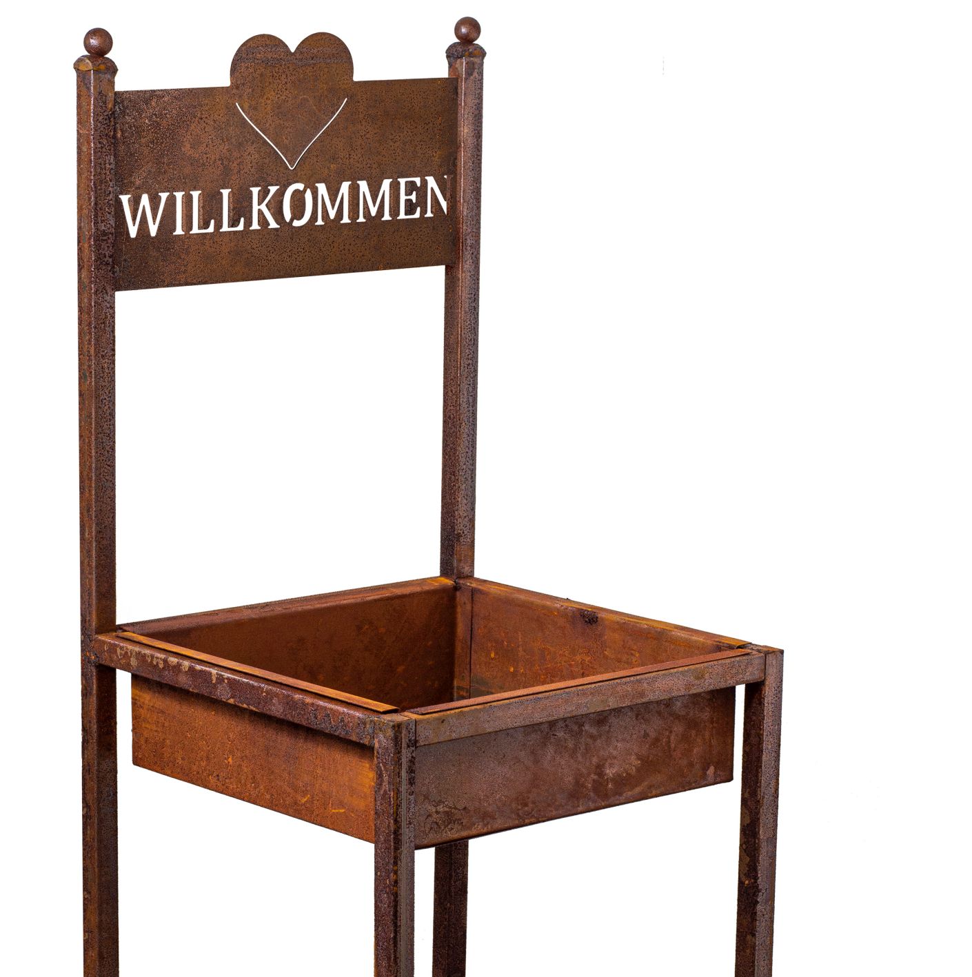 Rost Deko für Garten Metallstuhl Willkommen Gartendeko Rostoptik Pflanzschale