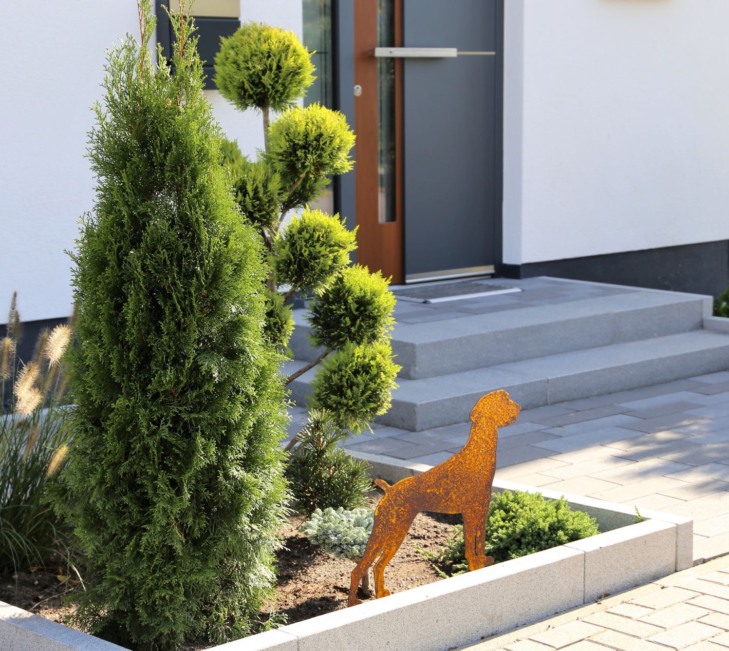 Hund Gartenstecker Metall in Rostoptik