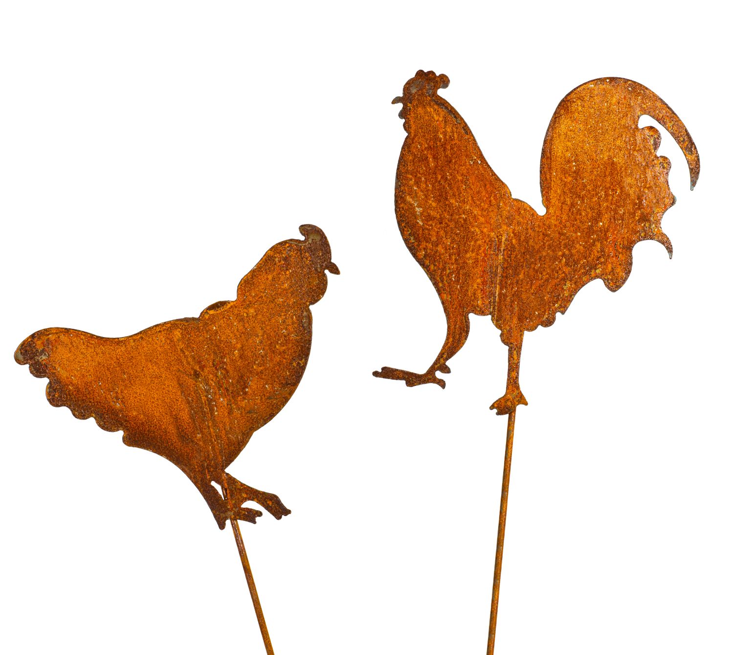 Hühner Deko Figuren für den Garten - Vogel Tiere aus Rost als Blumenstecker