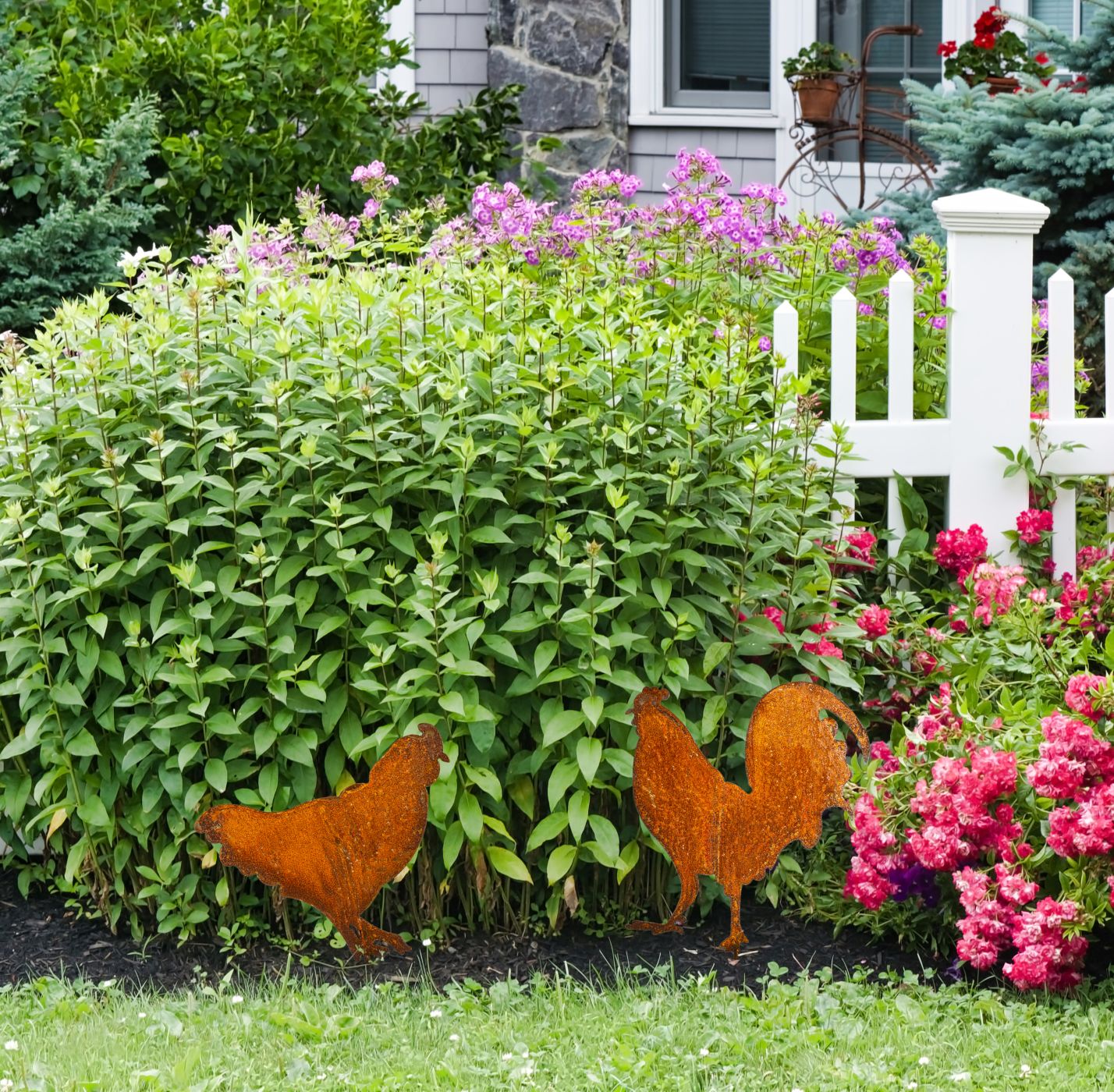 Hühner Deko Figuren für den Garten - Vogel Tiere aus Rost als Blumenstecker