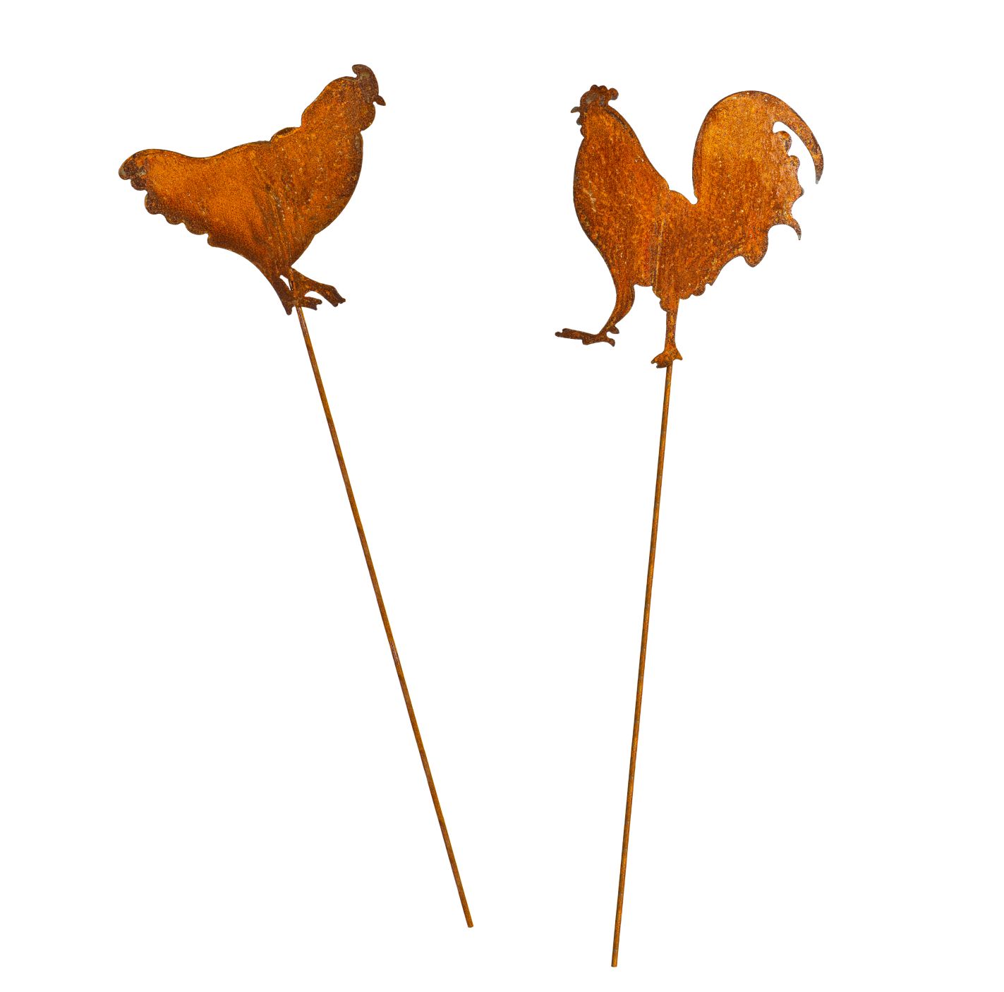 Hühner Deko Figuren für den Garten - Vogel Tiere aus Rost als Blumenstecker