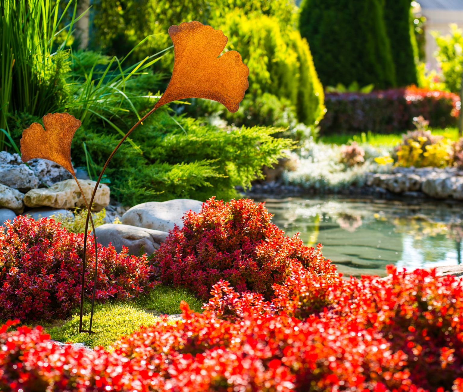 Ginkgo Blatt Rost Deko für Garten Terrasse oder Balkon