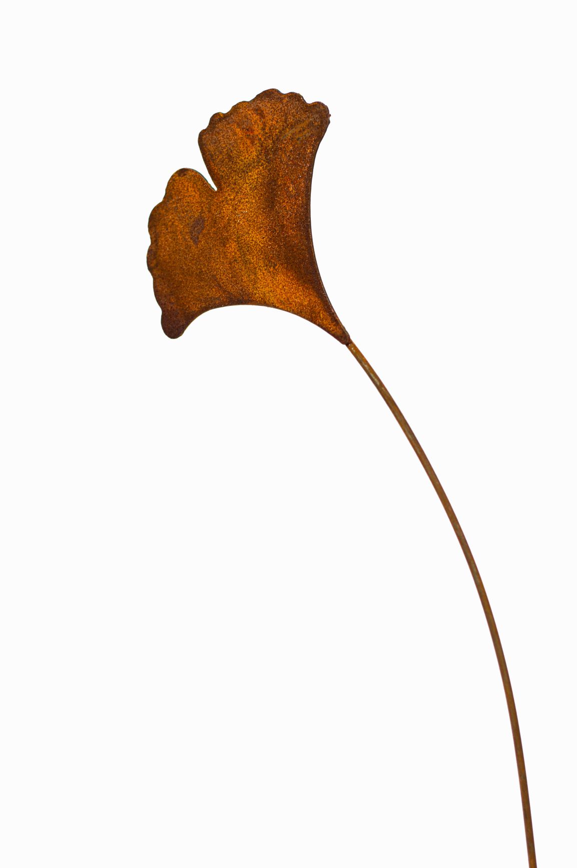 2 kleine Metall Edelrost Gartenstecker Ginko