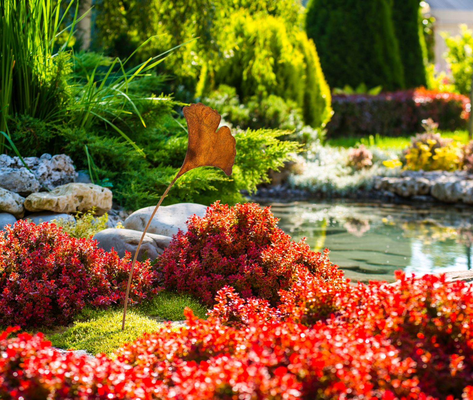 Ginkgo Blatt Rost Deko für Garten Terrasse oder Balkon
