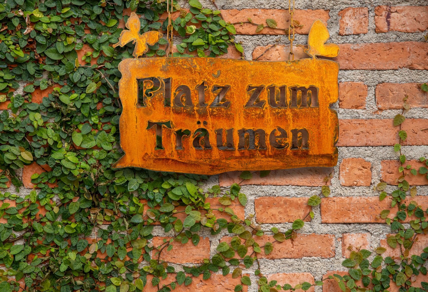 Edelrost Schild "Platz zum Träumen" zum Aufhängen - wetterfeste Gartendeko